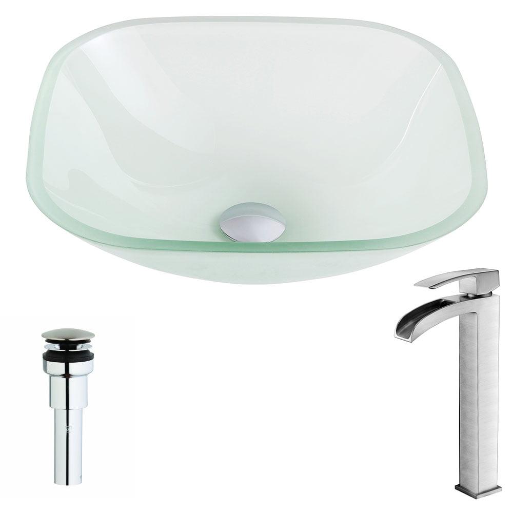 Frosted Glass Vessel Sink with Brushed Nickel Faucet