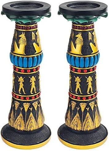 Temple of Rameses Hand-Painted Resin Candlestick Set