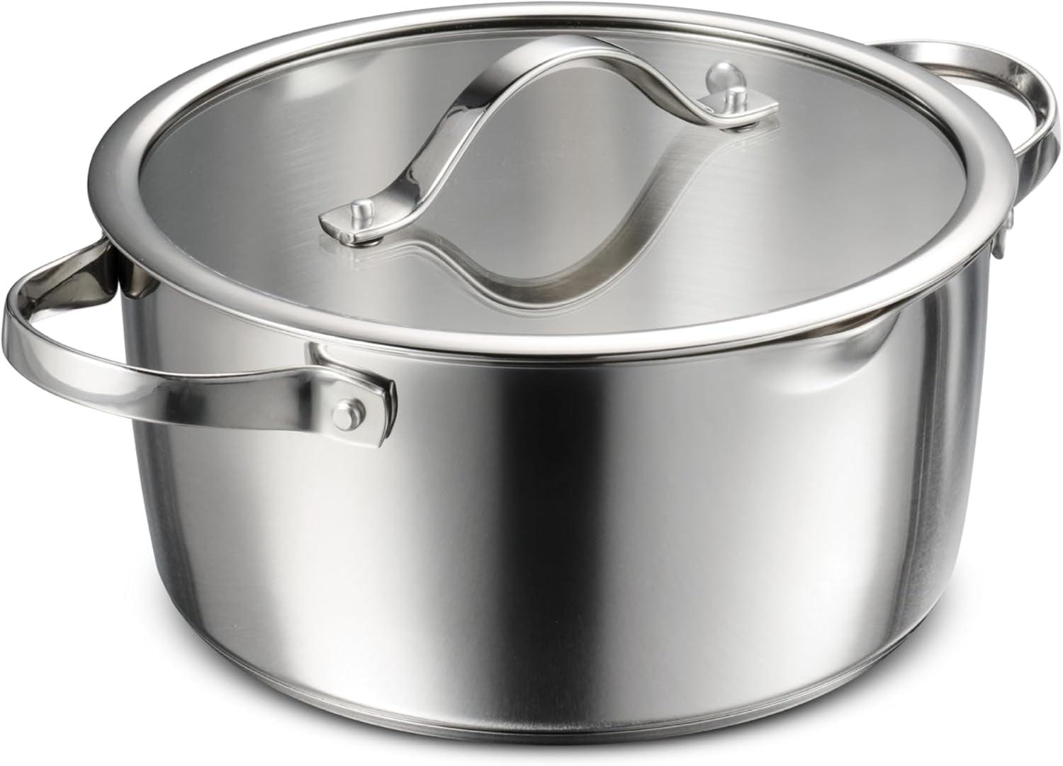 Tramontina Tempo Tri-Ply Base Stainless Steel 5-Quart Dutch Oven Pot with Glass Lid, Induction-Ready, Oven-Safe, Dishwasher-Safe