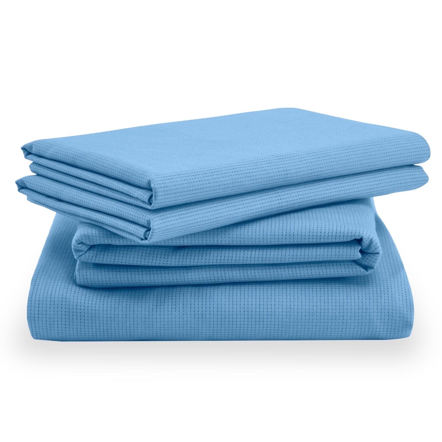 Blue Azure Twin Cotton Sheet Set with Fine-Mesh Print