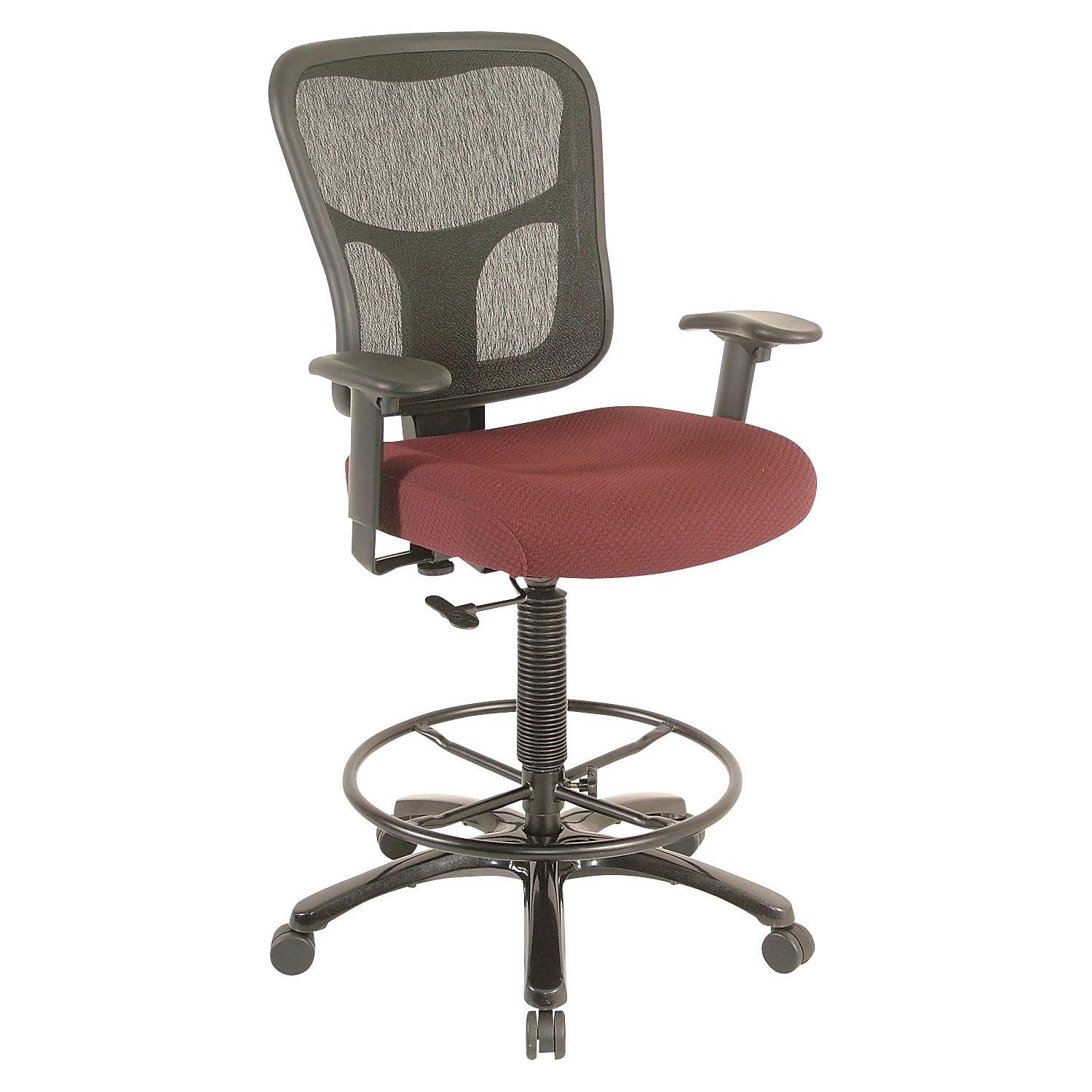 Burgundy Mesh and Fabric Adjustable Drafting Stool