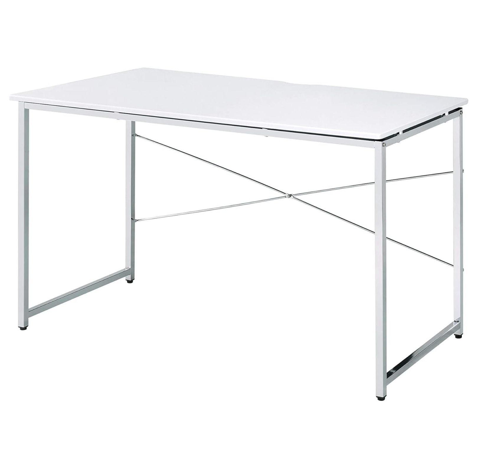 White and Chrome 47" Modern Writing Desk with Drawer