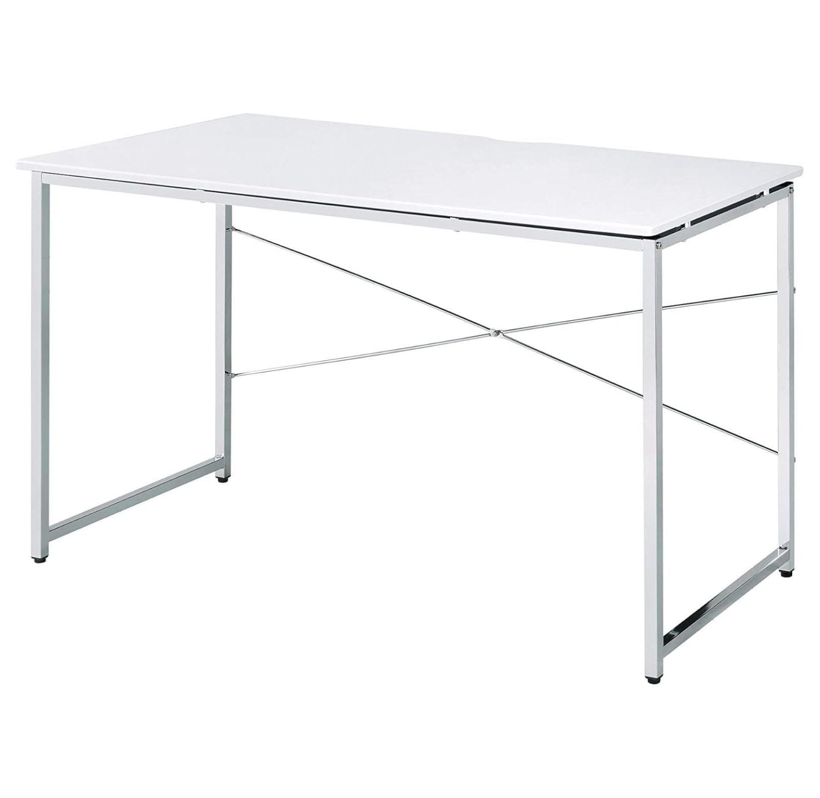 Tennos Rectangular Metal Frame Writing Desk in White and Chrome