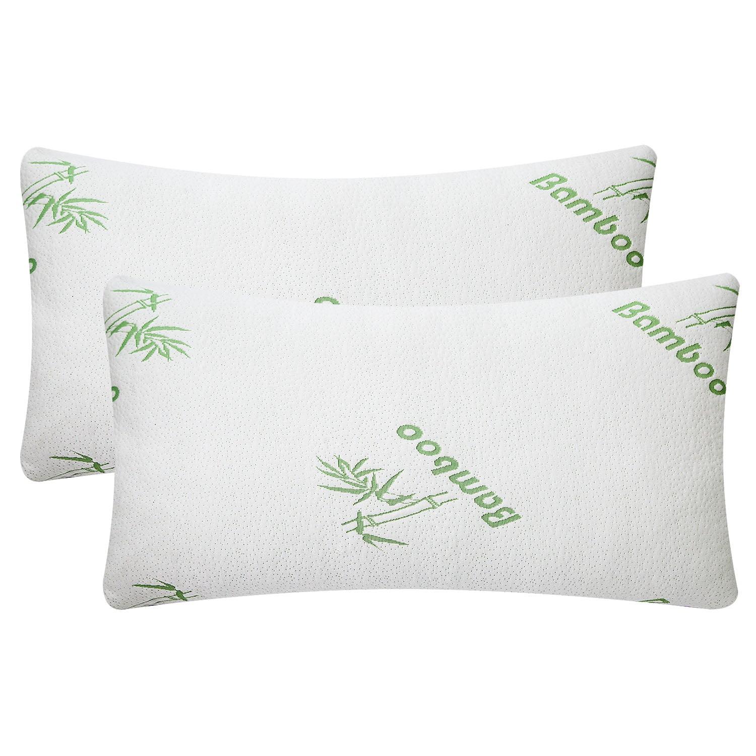 Sleepavo Memory Foam Pillows Queen Size Set of 2 - Cooling Bed Pillows for Sleeping - Back, Stomach, Side Sleeper Firm, Comfy Cool Shredded - 2 Pack