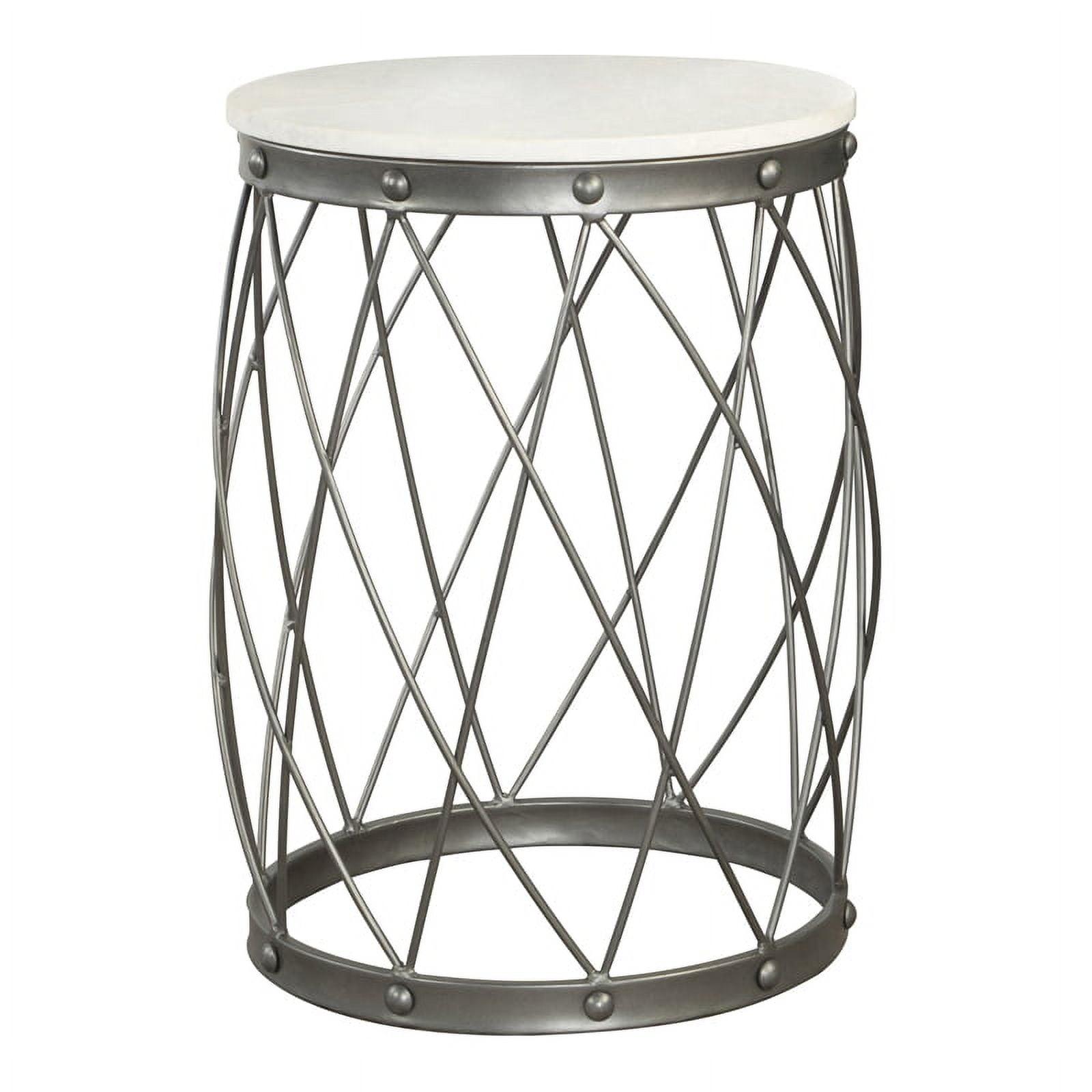 Tereza Round Black Metal Accent Table with White Marble Top