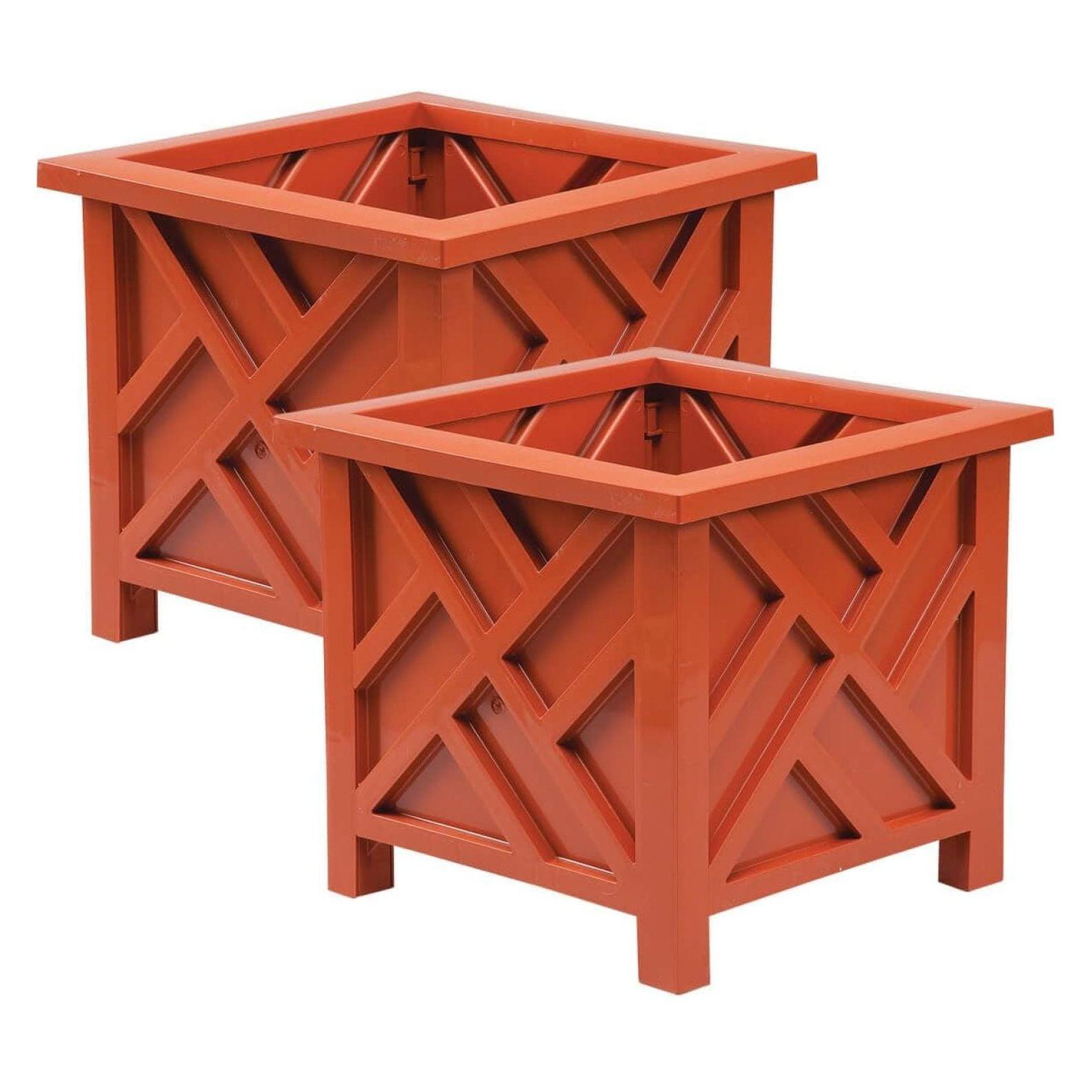 Terracotta Square Lattice Outdoor Planter Boxes Set of 2