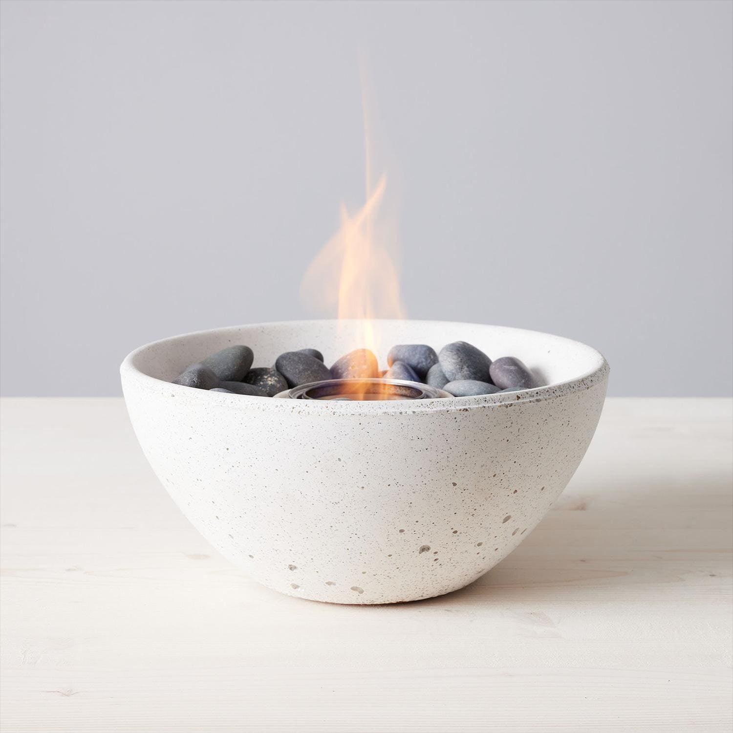 White StoneCast Tabletop Gel Fuel Fire Bowl