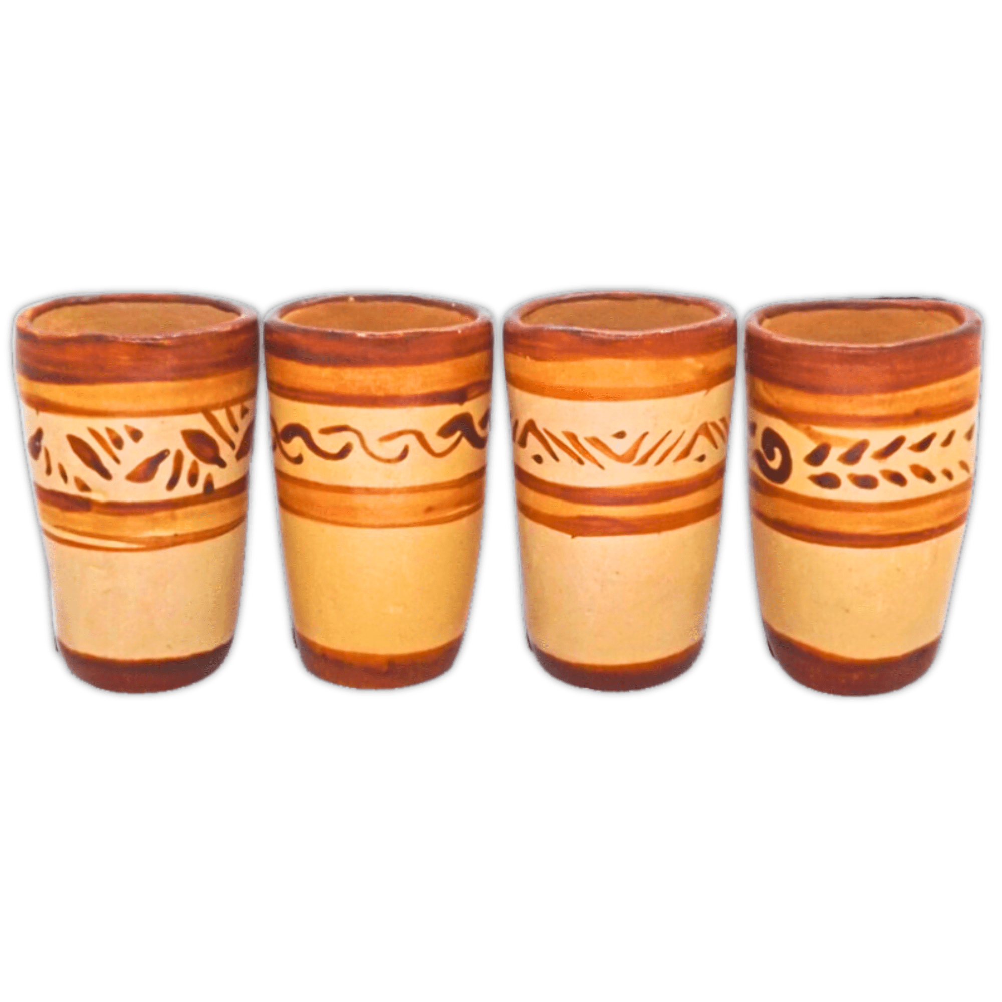 Rustic Terracotta 2 Oz Shot Glasses with Floral Design - Set of 4