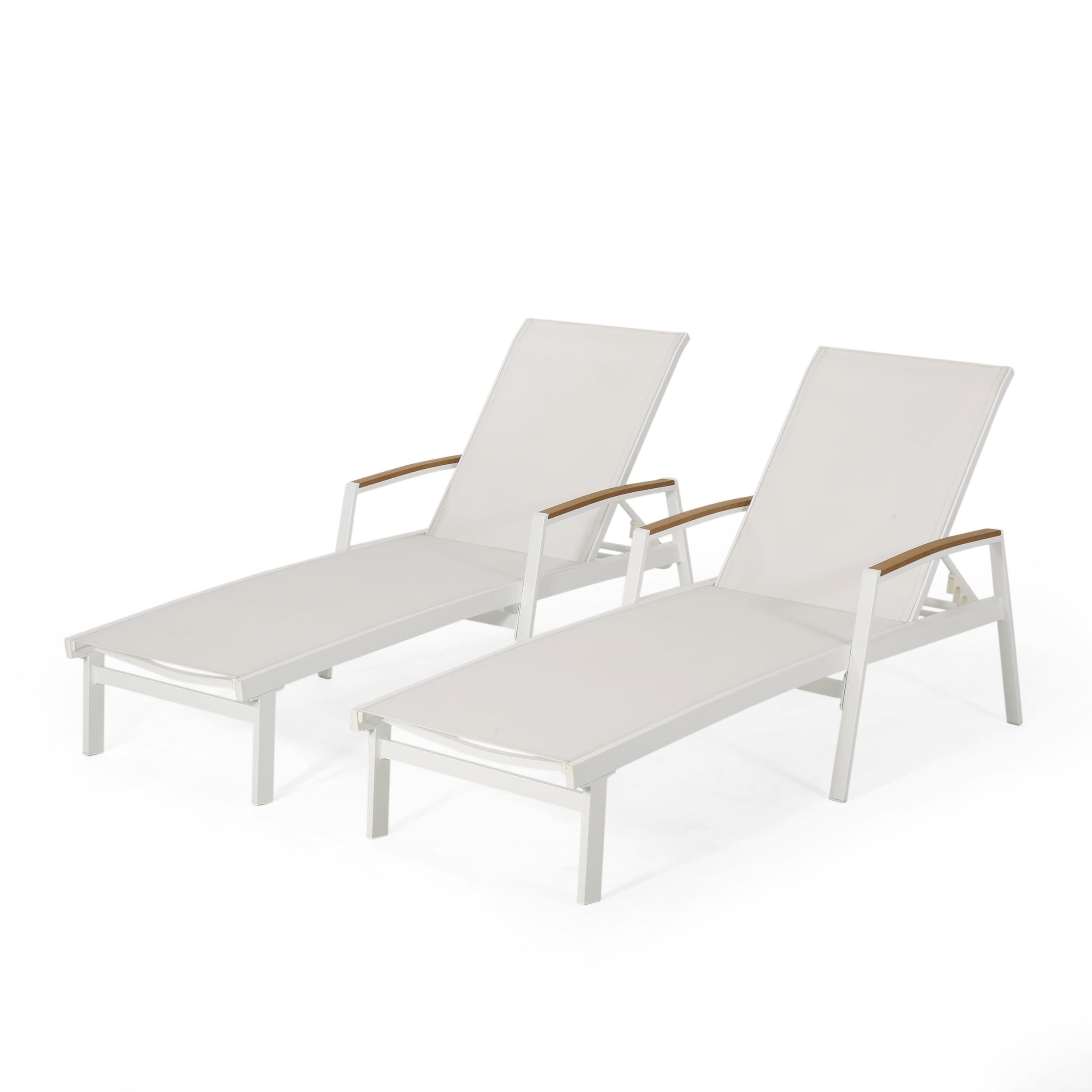 GDFStudio Joy Outdoor Aluminum Adjustable Chaise Lounge with Mesh Seating (Set of 2), White