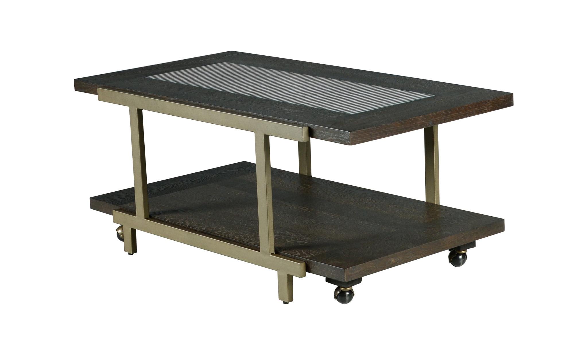 Smokey Brown Rectangular Wood and Metal Coffee Table with Casters