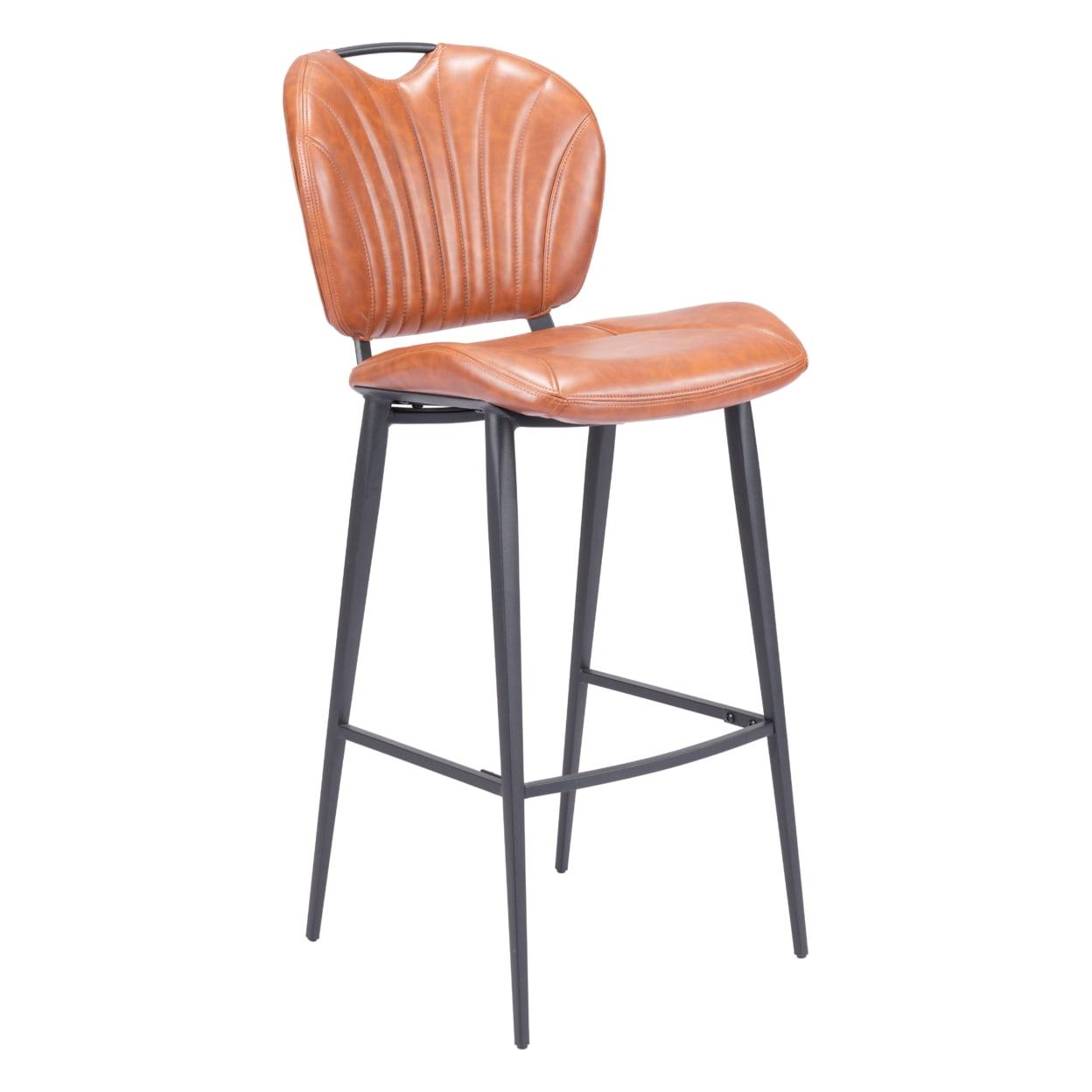 Vintage Brown Leather and Metal Contemporary Bar Stool