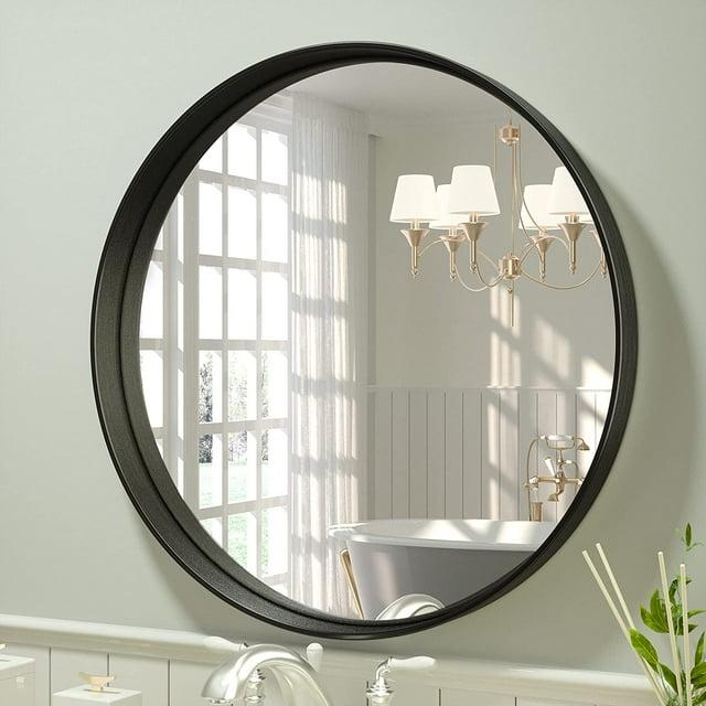 Tetote Black Round Mirror for Bathroom, 24 inch Modern Circle Mirrors, Wall Mounted Matte Metal Frame Entryway Decorative Farmhouse Vanity Mirror
