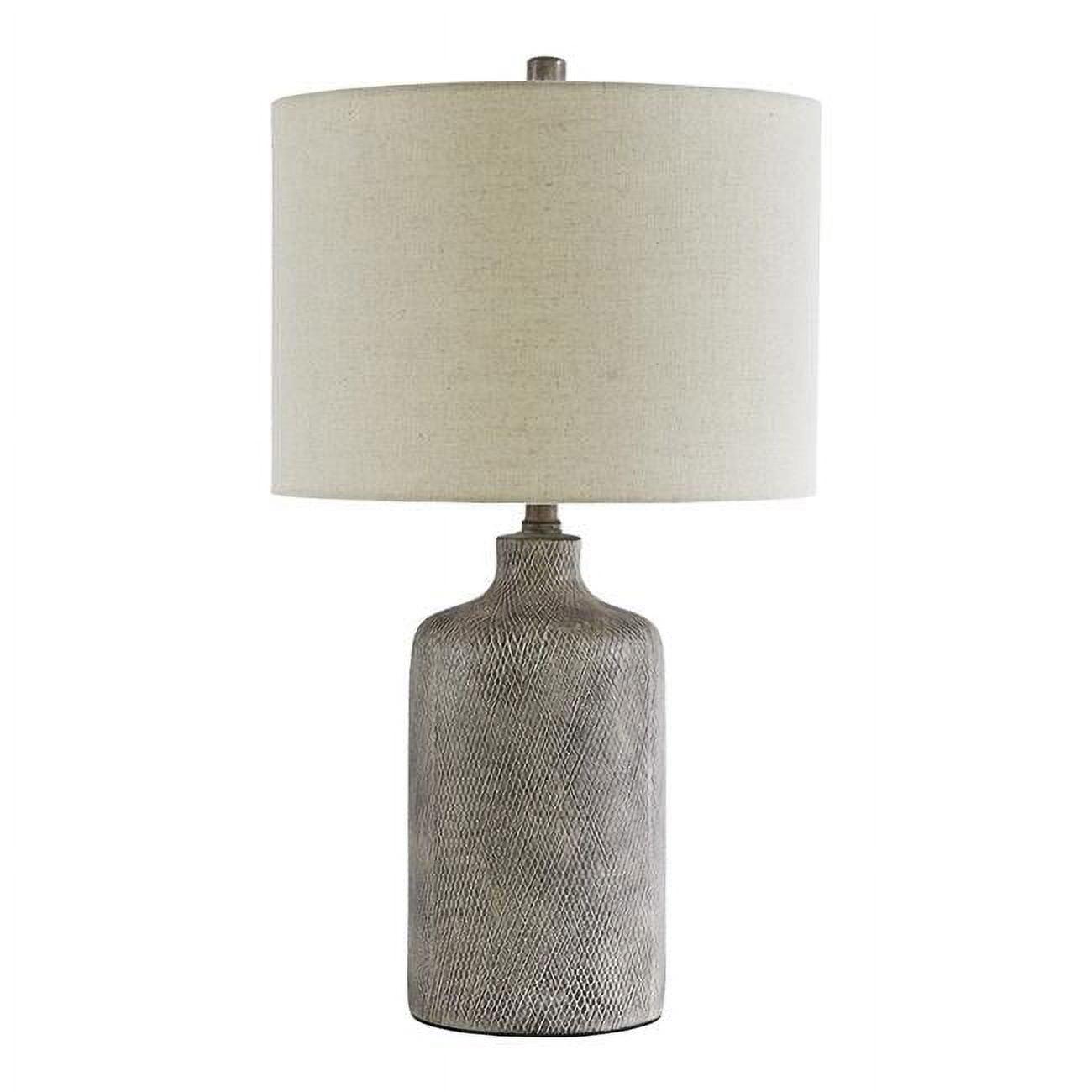 Gray Ceramic Table Lamp with Beige Drum Shade