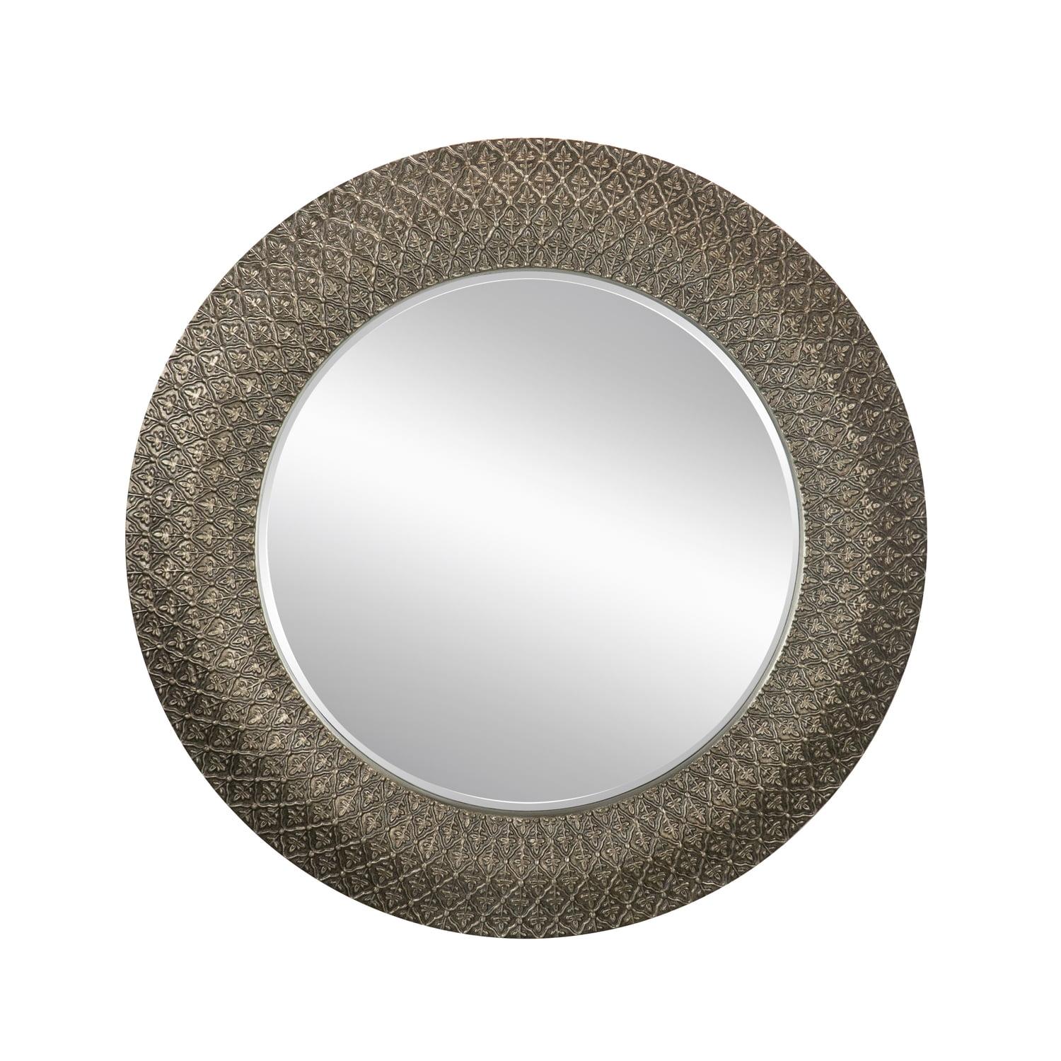 Textured Silver Framed Round Wall Mirror - 39" Diameter