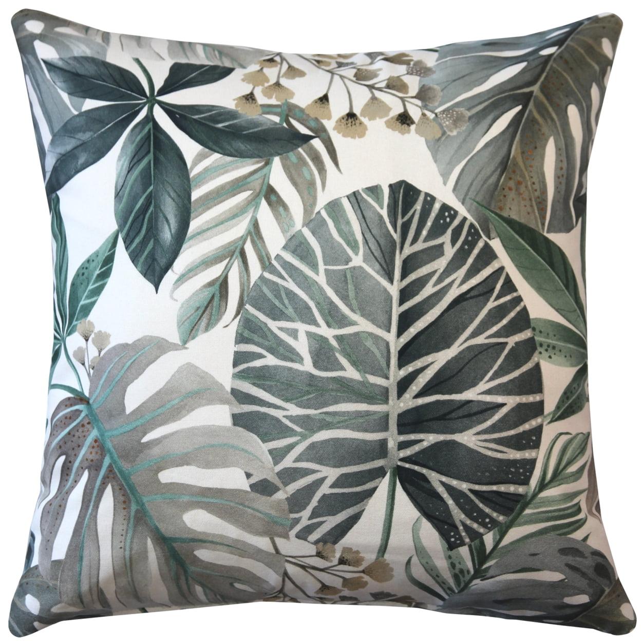 Thai Garden Gray Leaf 20x20 Cotton Throw Pillow