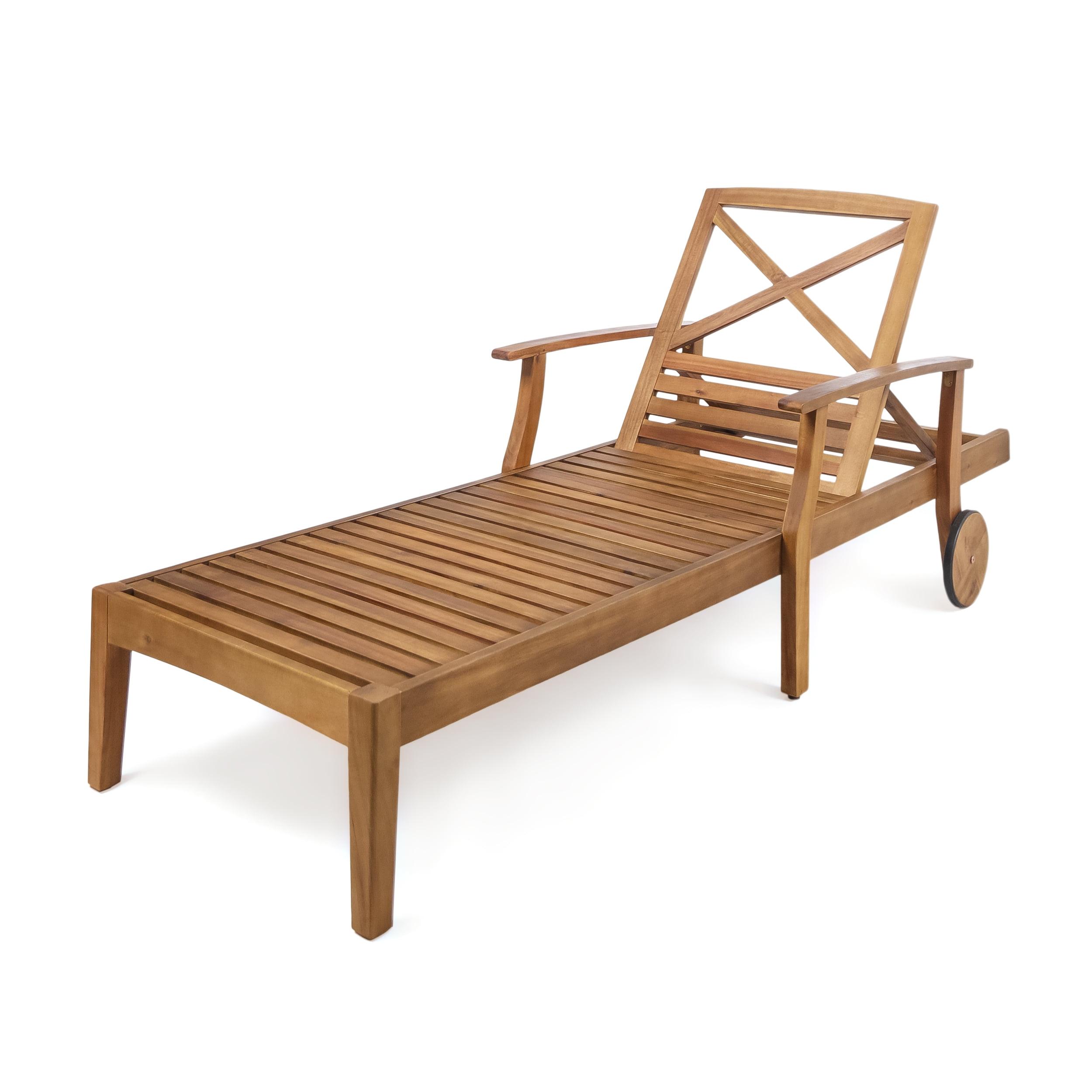 Thalia Outdoor Acacia Wood Chaise Lounge, Teak Finish