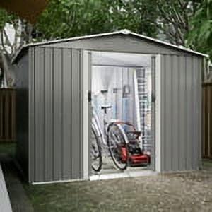 8X6 FT Outdoor Tool Storage Shed With Metal Foundation & Lockable Doors,  All Weather Metal Sheds