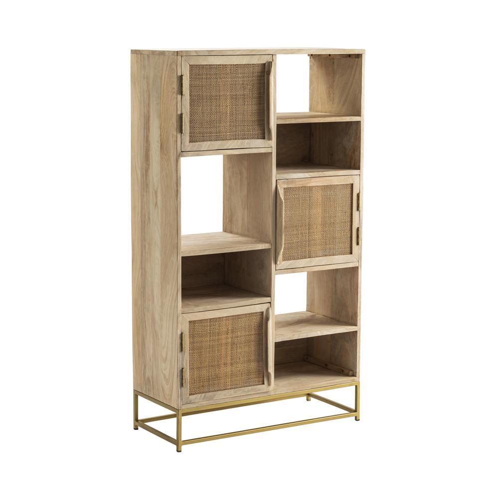 Biscayne Vertical 6-Tier Mango Wood Bookcase with Cane Doors