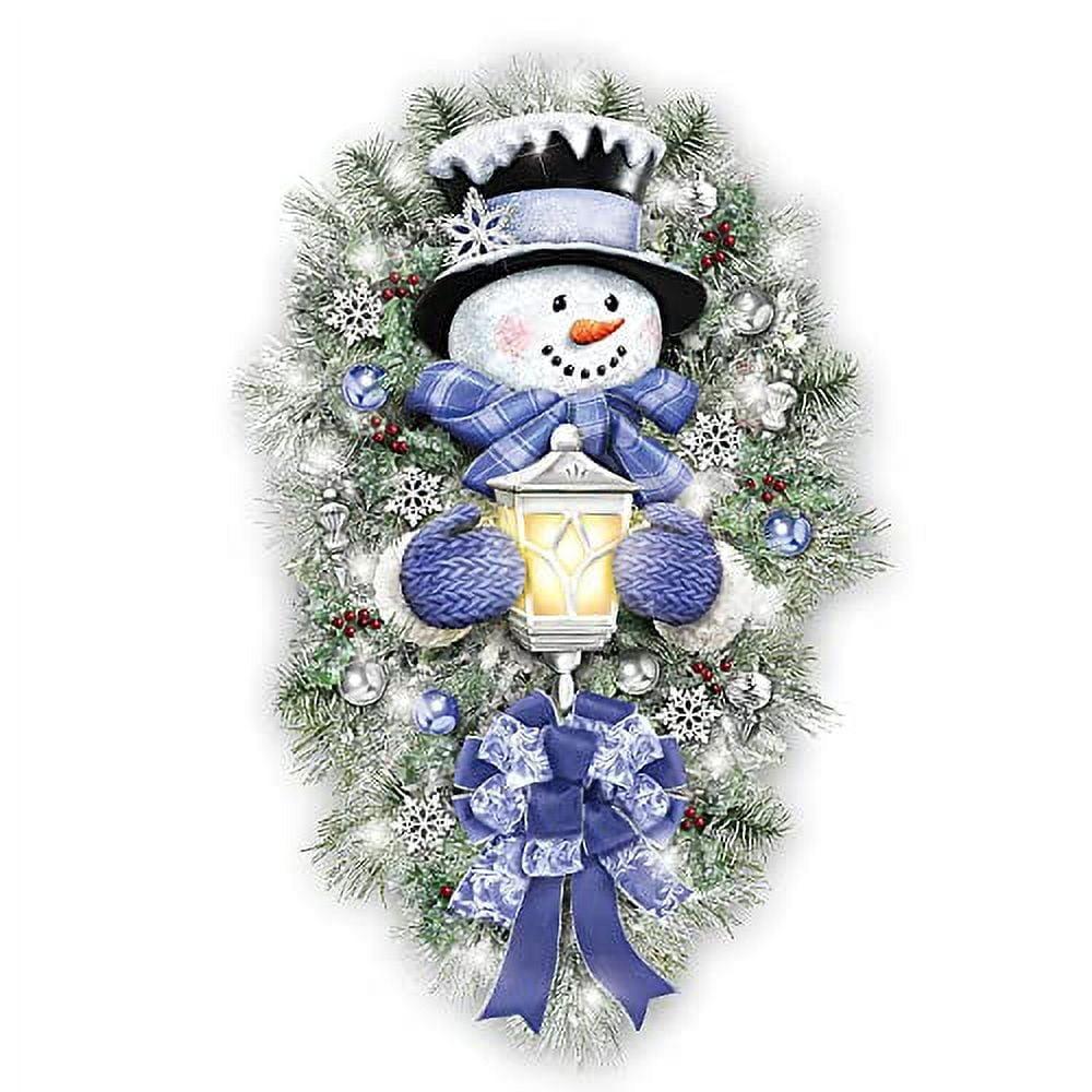The Bradford Exchange "A Warm Winter Welcome" Lighted Wreath Snowman Christmas Decoration by Thomas Kinkade 24-Inches
