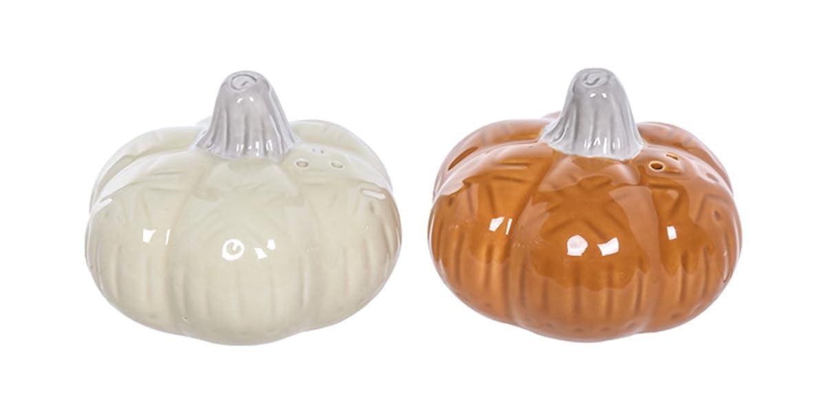 Ceramic Pumpkin Orange and White Salt and Pepper Shakers