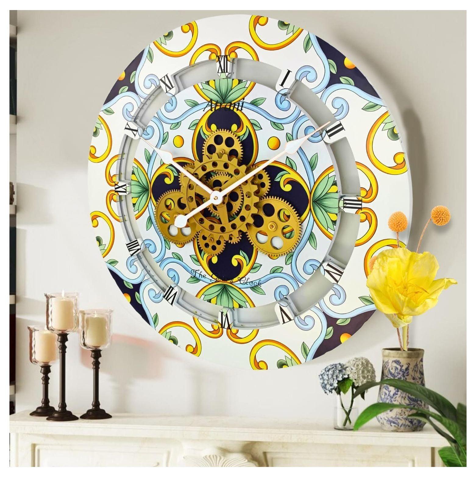 Wall Clock 24" Oversized for Living Room decor with Real Moving Gears Italy Collection