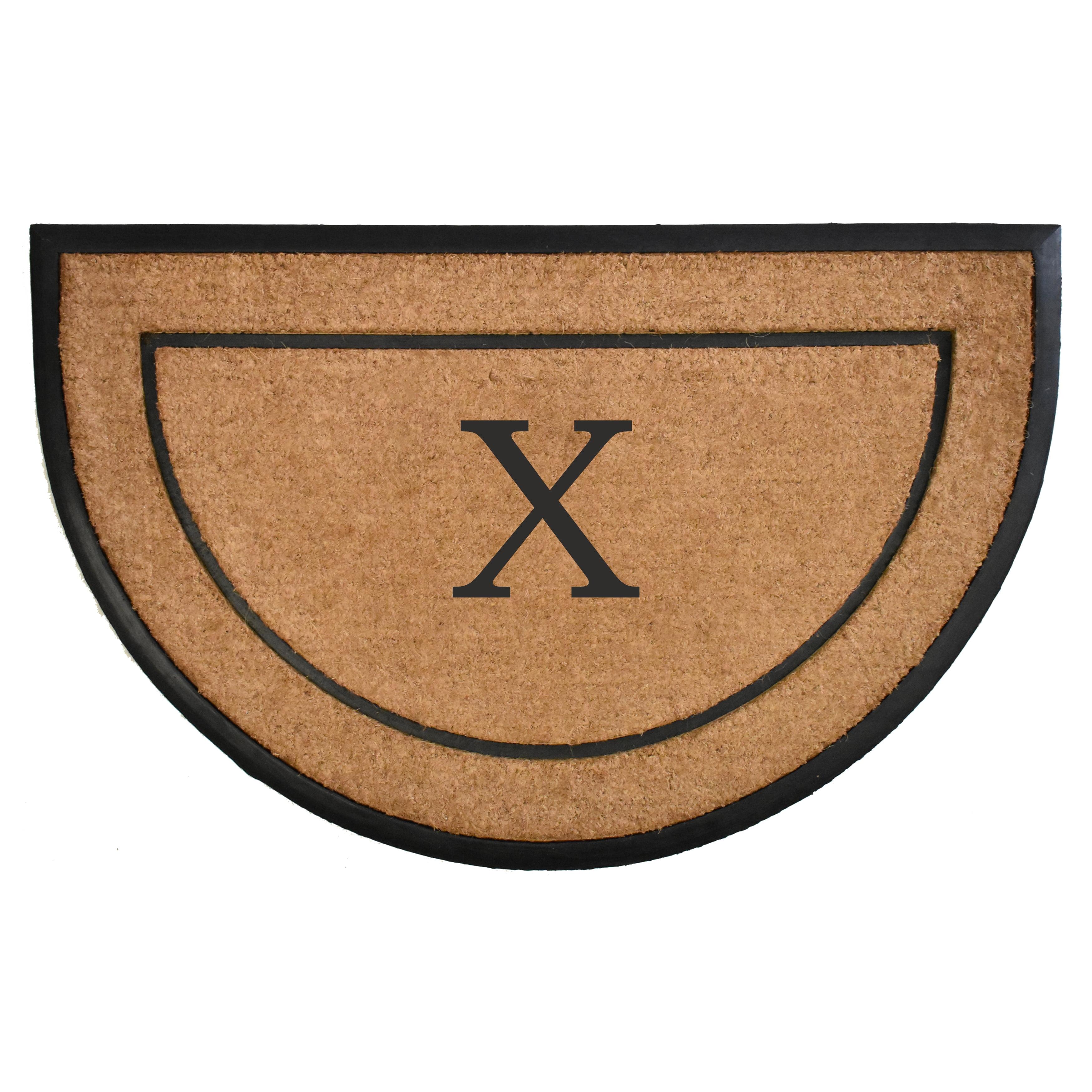 Elegant Half-Circle Personalized Coir Doormat with Rubber Backing, 24" x 36", Letter X