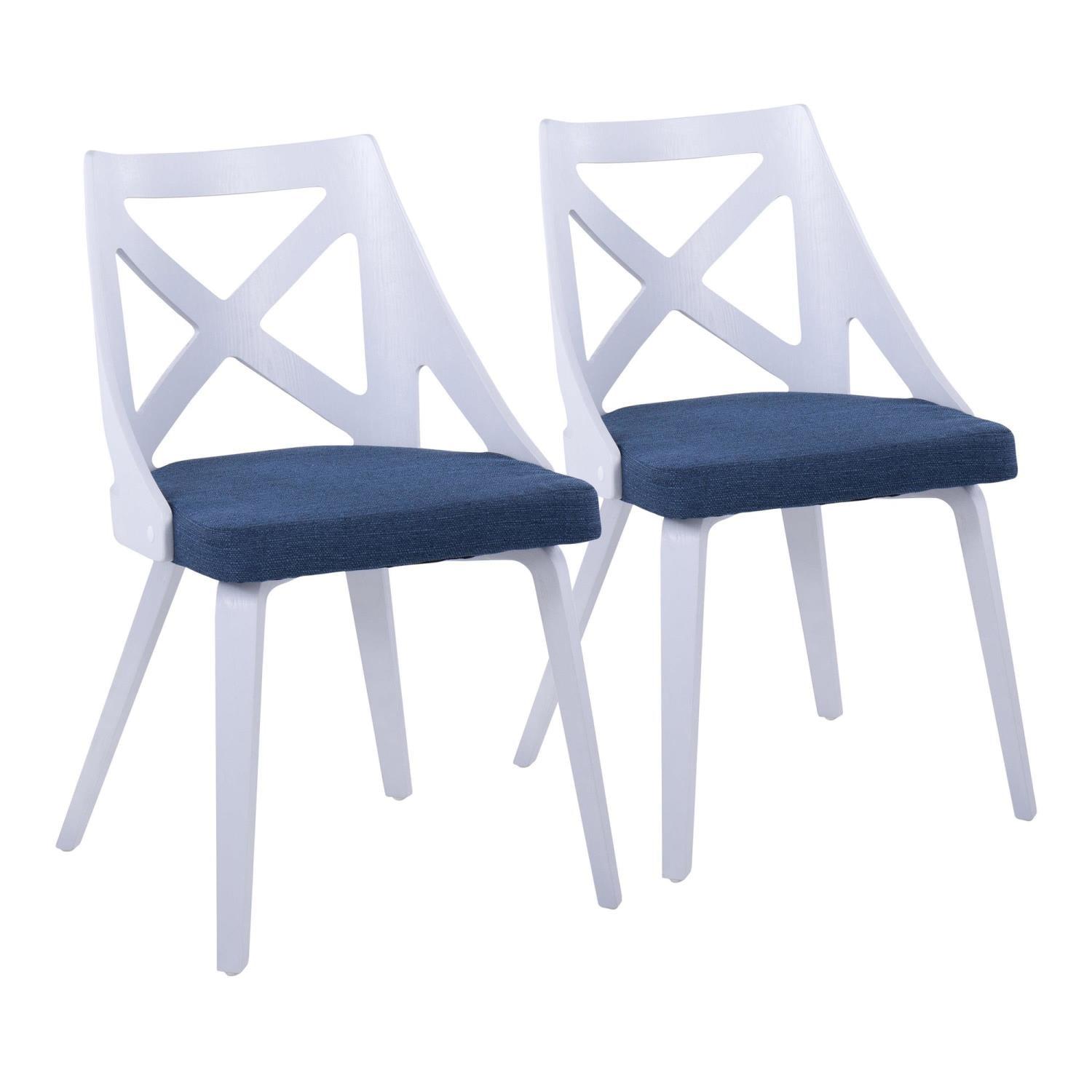 The Gray Barn  Charlotte Farmhouse Chair - Set of 2 Blue Fabric/White Textured Wood White Finish