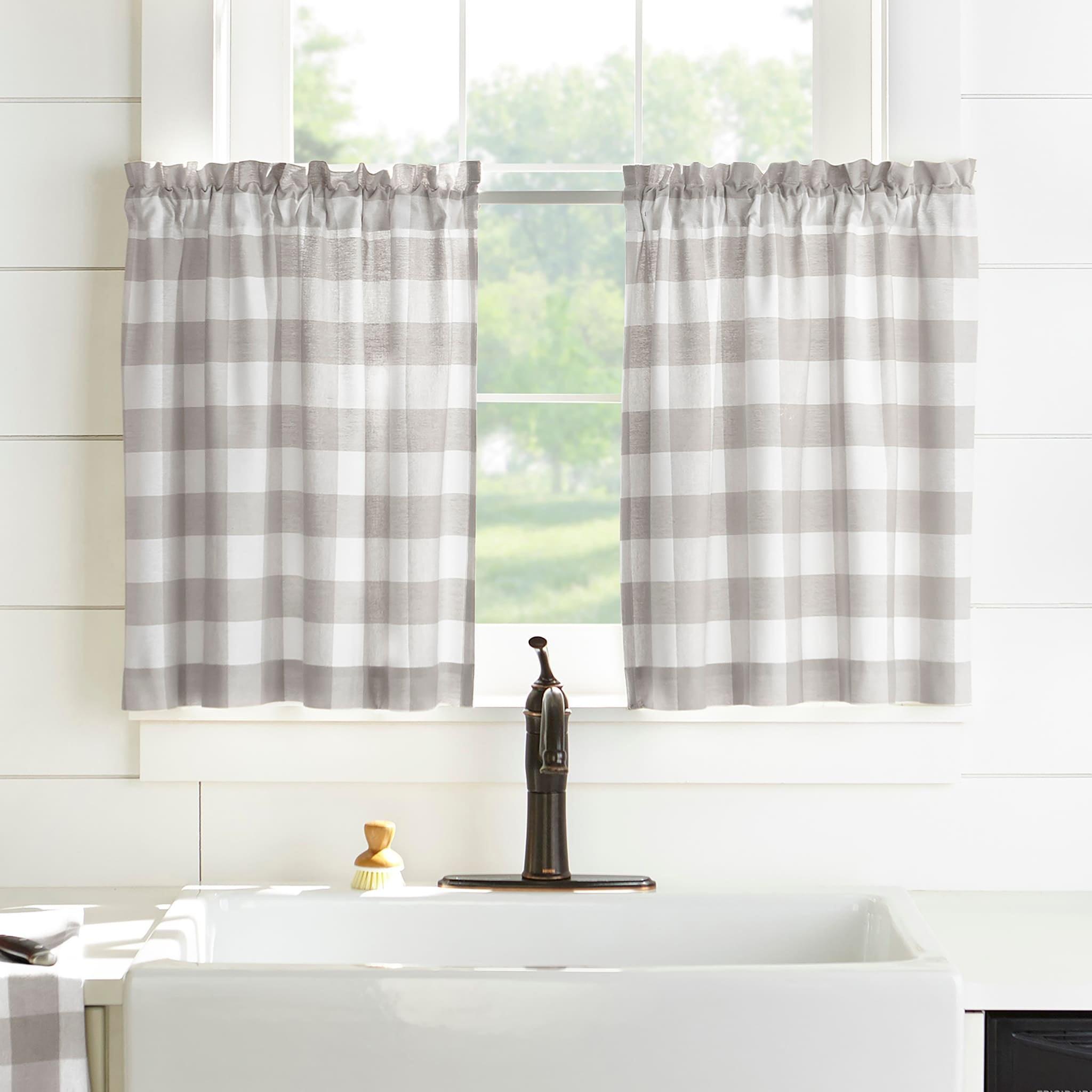 Farmhouse Living Buffalo Check Kitchen Tier Window Curtain Set of 2 - 30" x 36" - Gray/White - Elrene Home Fashions