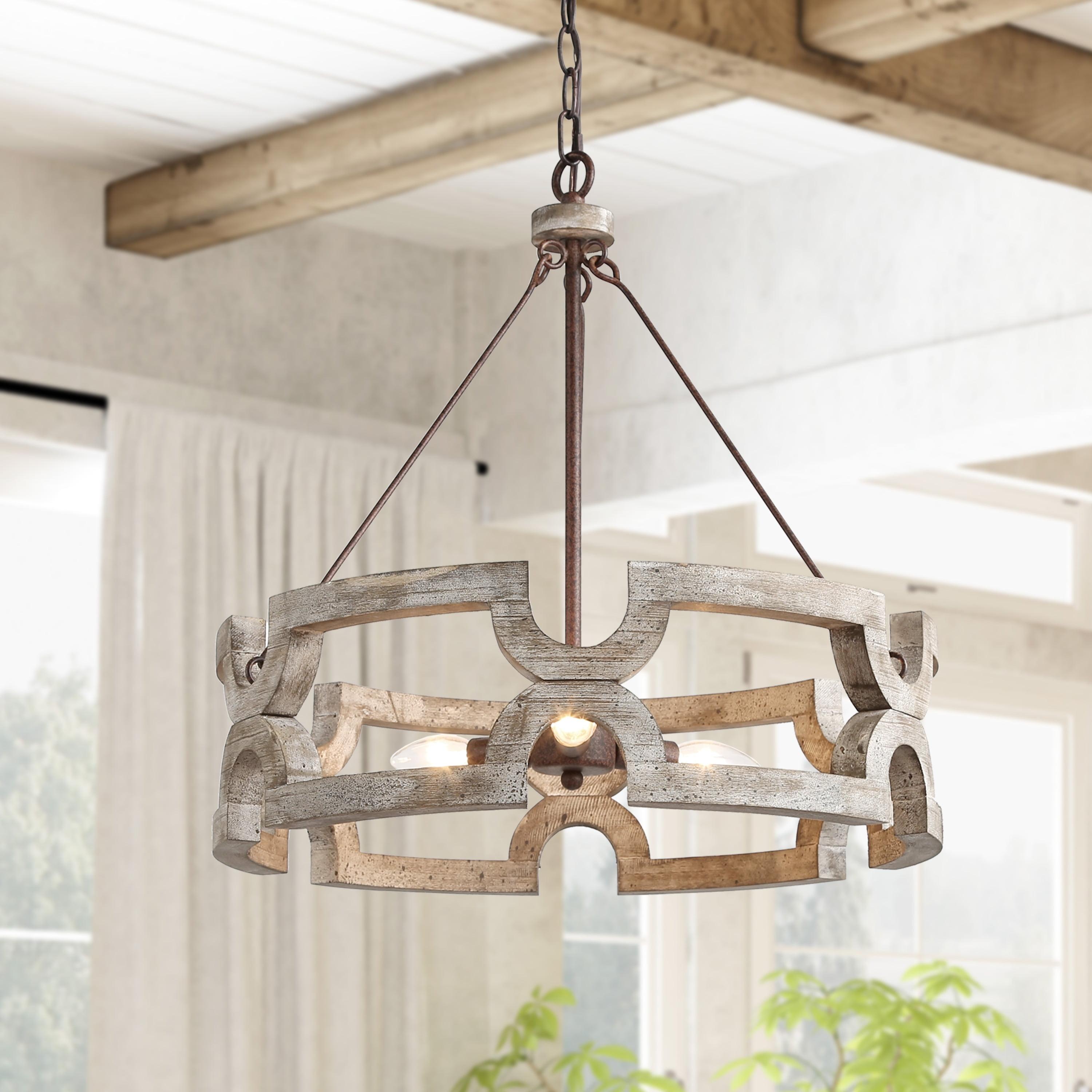 The Gray Barn  Farmhouse 3-Light Drum Chandelier for Kitchen Island - W19.5" x H21"