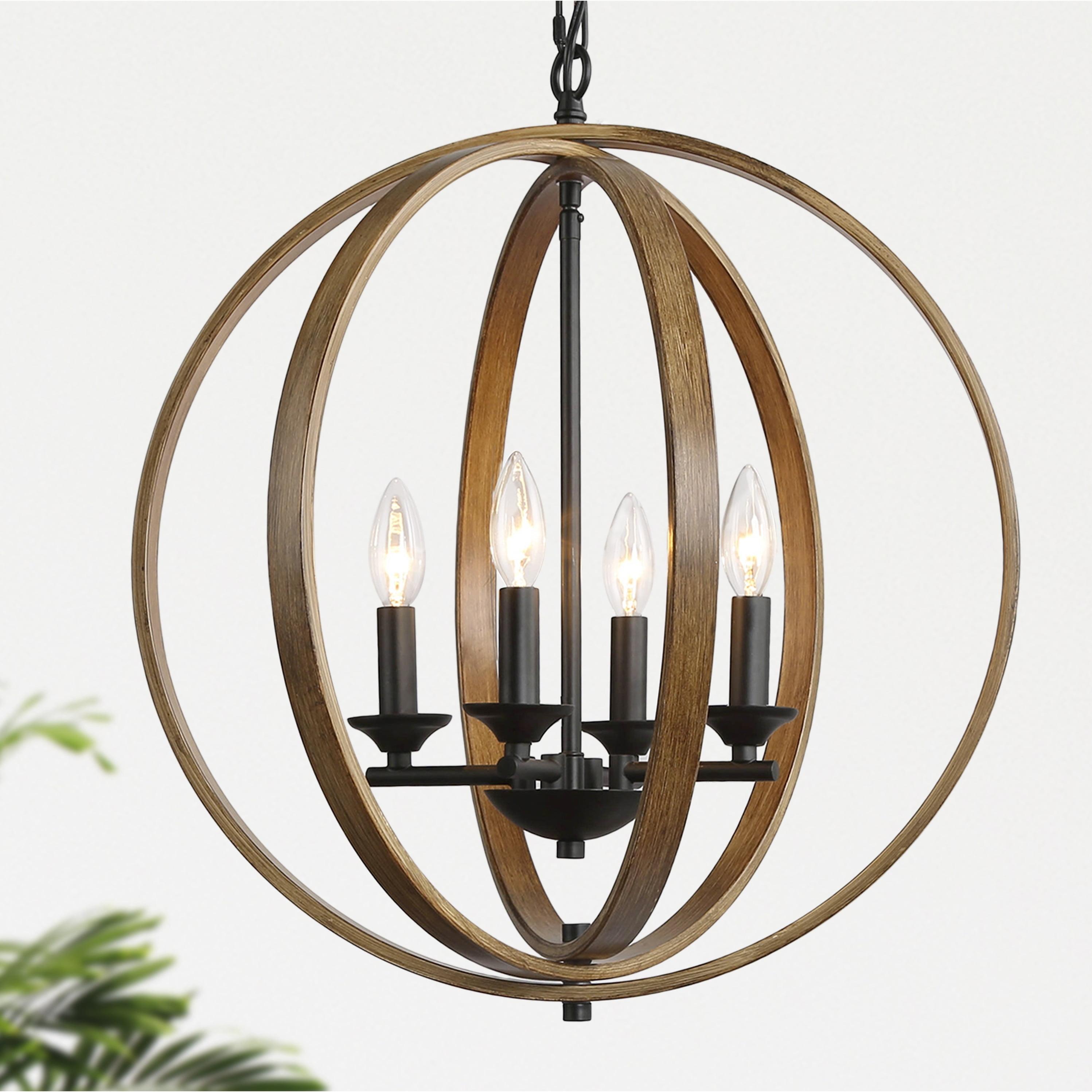 The Gray Barn  Farmhouse 4-Light Globe Chandelier Wood Grain Pendant Light 4-Light 4 D20"xH22" Adjustable,13 to 24 Inches,Over 60 Inches