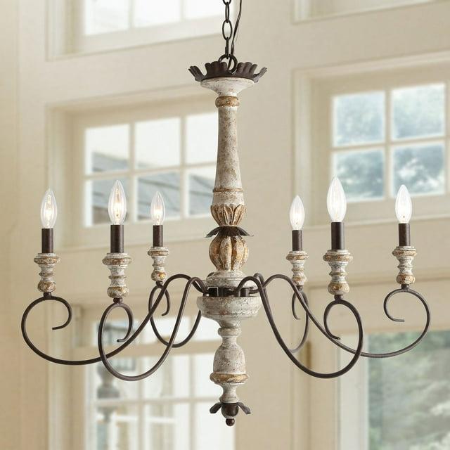 The Gray Barn French Country 6-Light Wood Chandelier Classic Farmhouse Lights - 31.1" D x 28" H