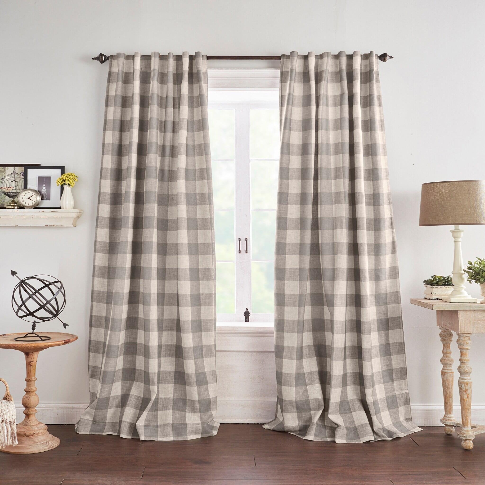 Gray Buffalo Check Linen Blackout Curtain Panel 52" x 84"