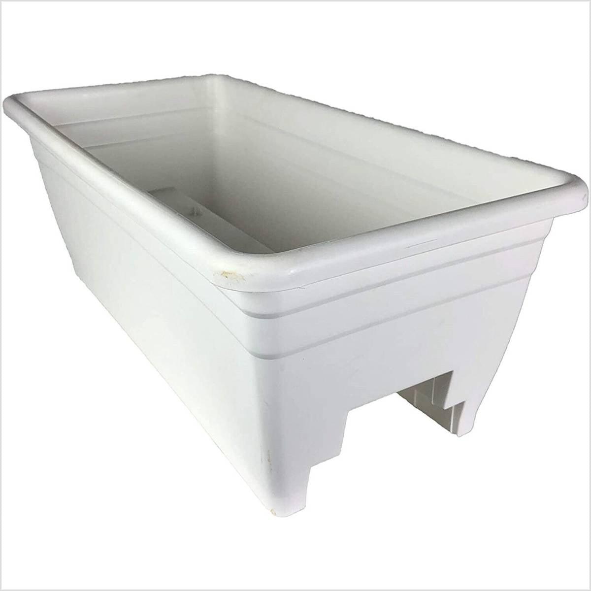 White 24-Inch Plastic Deck Rail Planter Box with Drainage Plugs