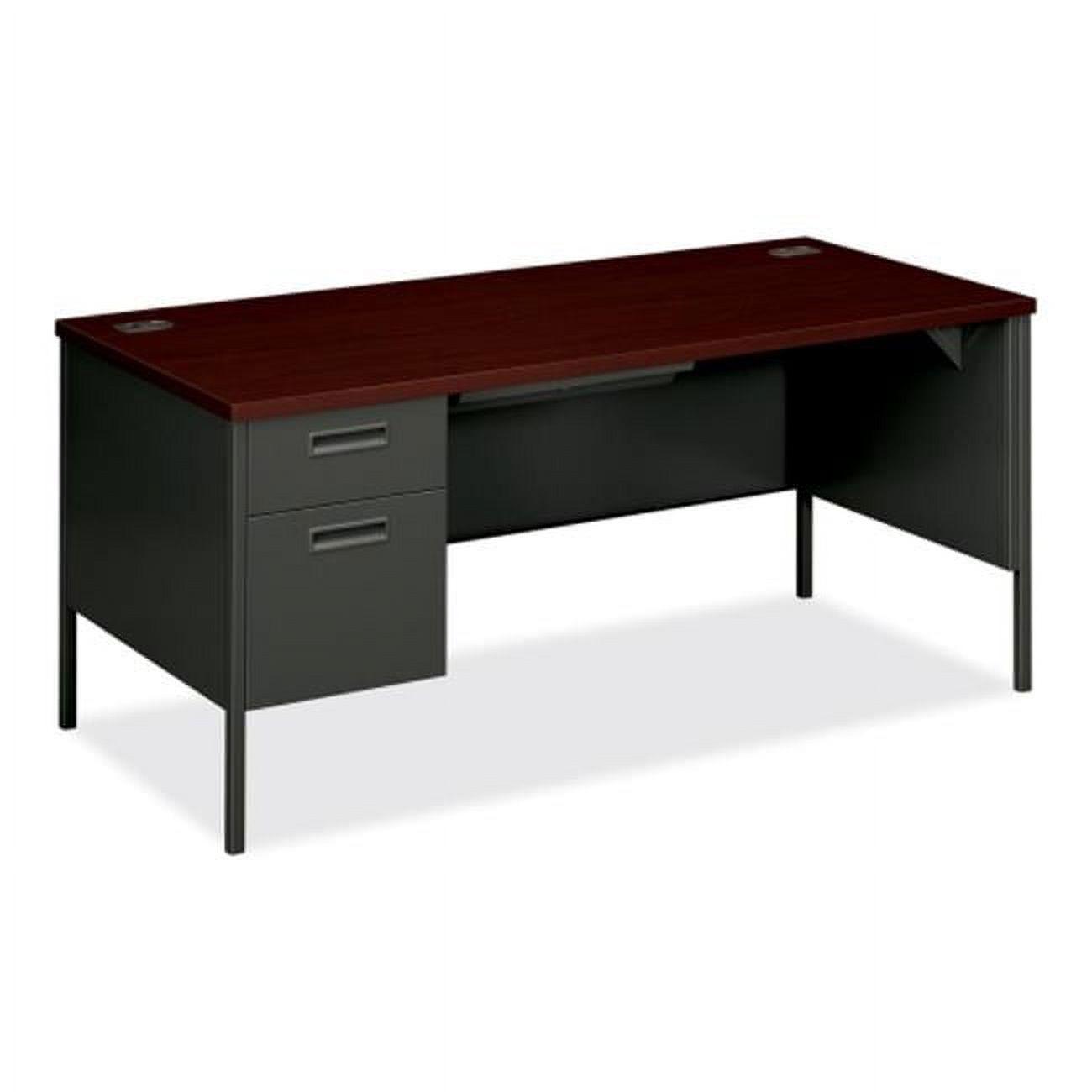 Mahogany and Charcoal Desk with Drawer and Filing Cabinet