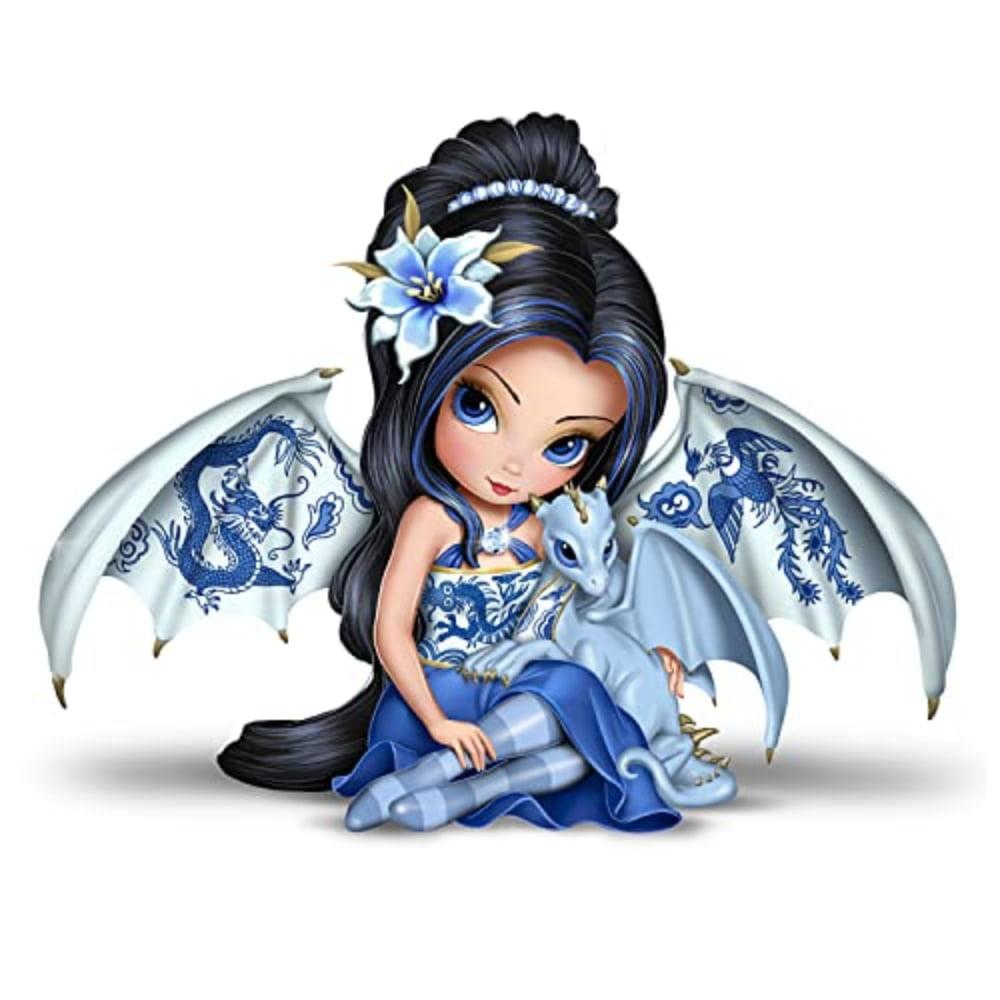 The Hamilton Collection Perfect Romance Blue Willow China-Inspired Fairy Figurine by Jasmine Becket-Griffith 4-inches