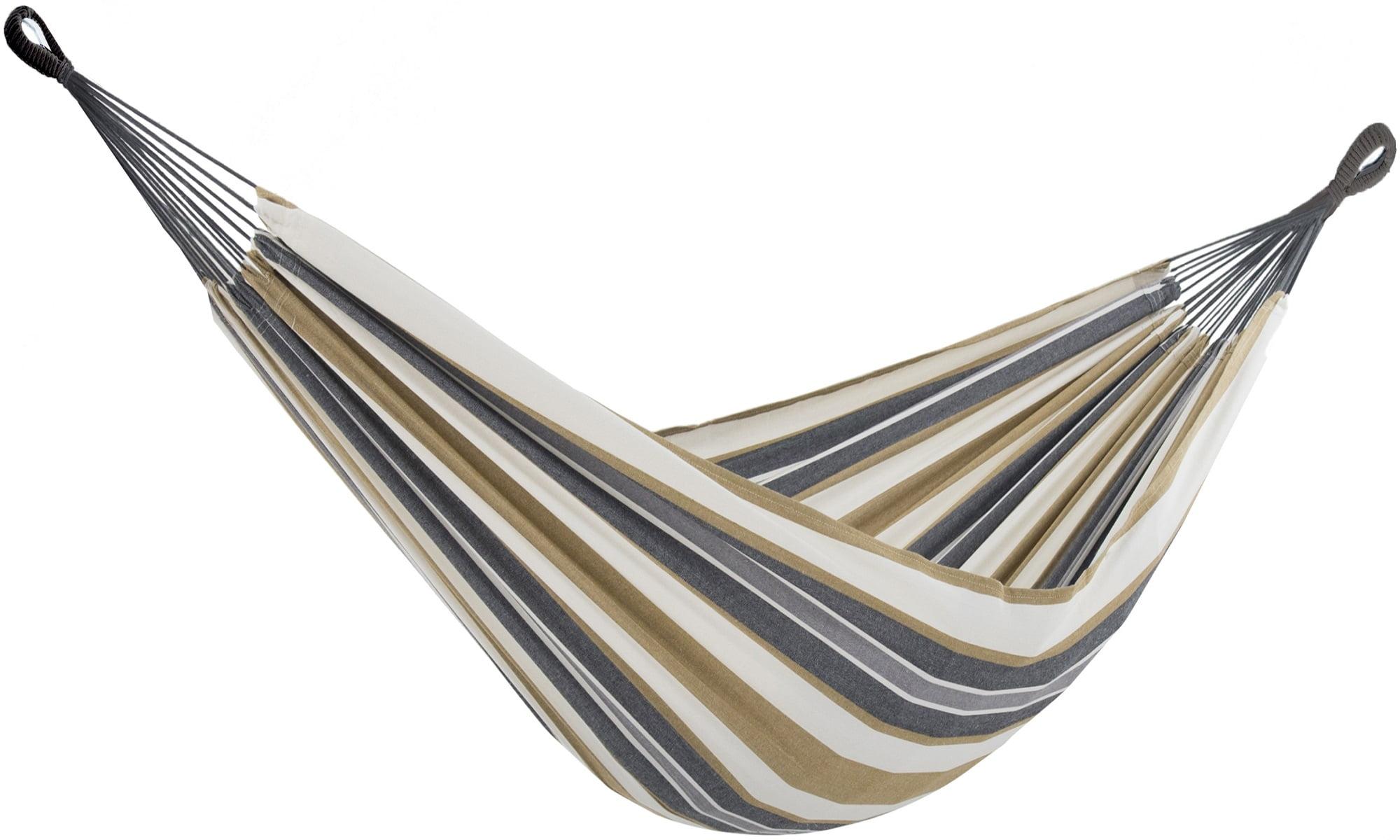 The Hamptons Collection 144” Gray and Gold Striped Two Person Brazilian Style Hammock