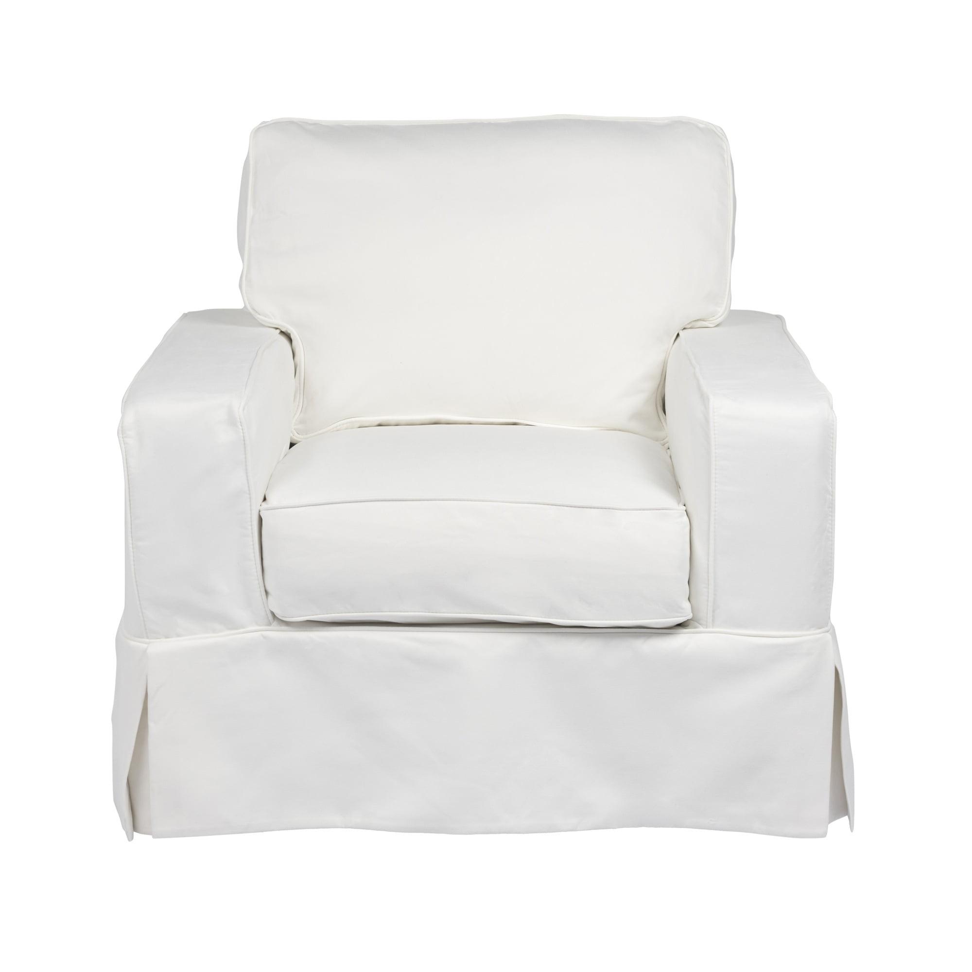 White 36" Slip Covered Track Arm Chair