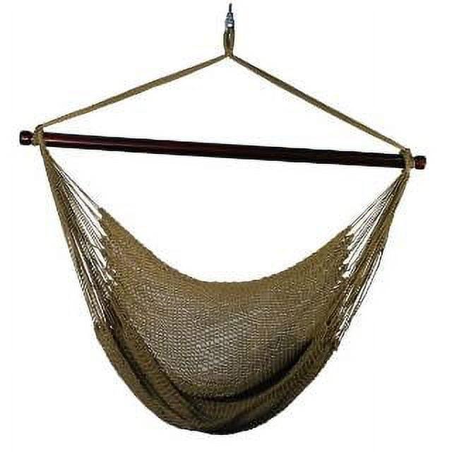 Camel Brown Polyester Rope Hanging Hammock Chair with Hardwood Spreader Bar