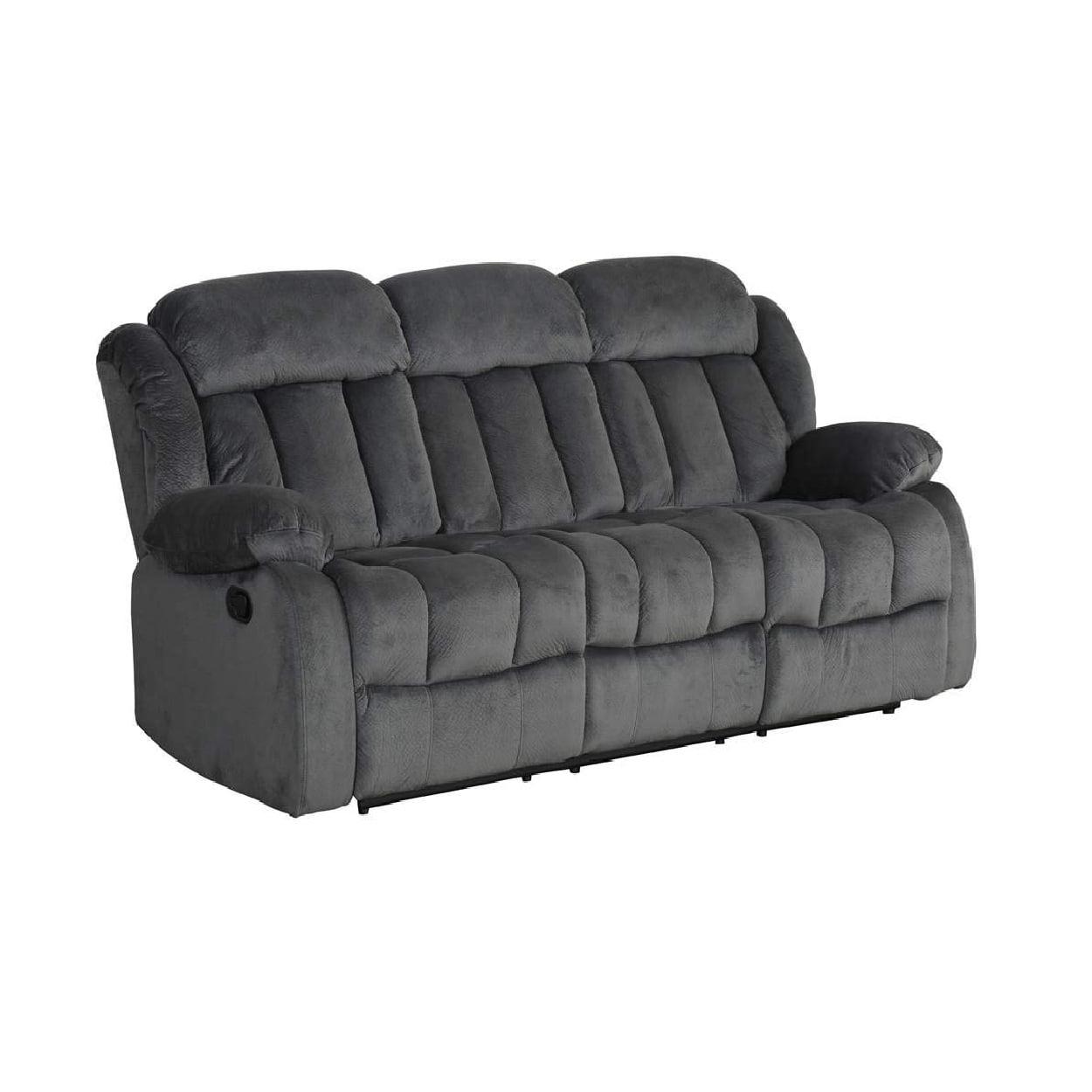 87" Gray Microsuede Fabric Reclining Sofa with Wood Frame