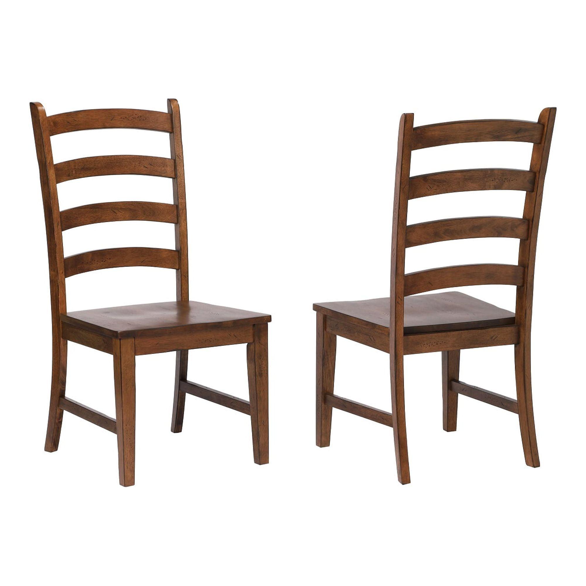 The Hamptons Collection Set of 2 Amish Brown Handcrafted Wooden Ladder Back Dining Side Chairs 42”