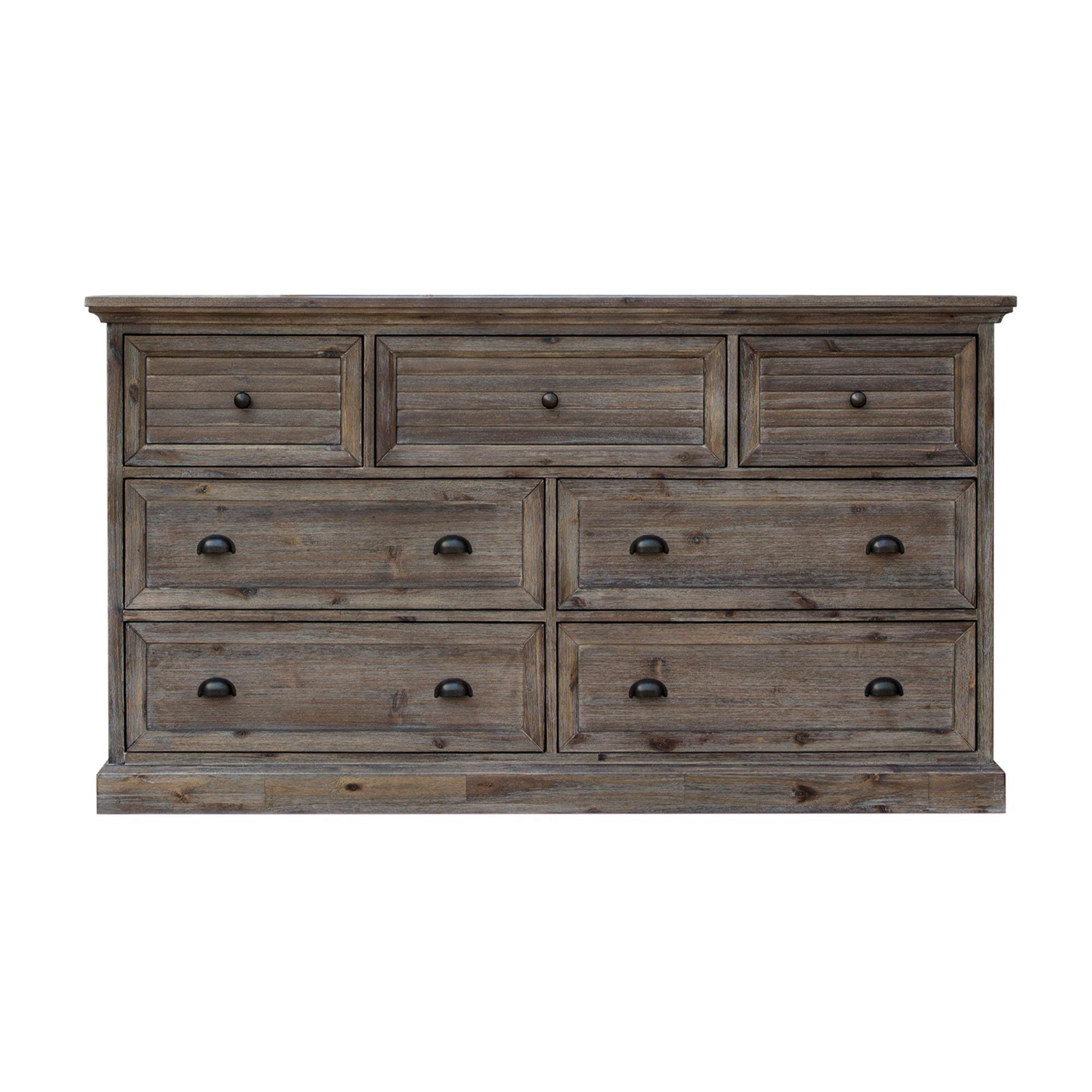 Rustic Brown Solid Wood 7-Drawer Dresser with Felt Lined Top Drawer