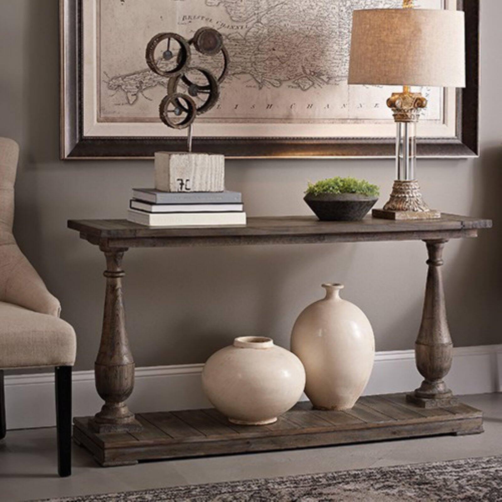 Hitchcock Weathered Brown Solid Fir Console Table with Mirrored Storage