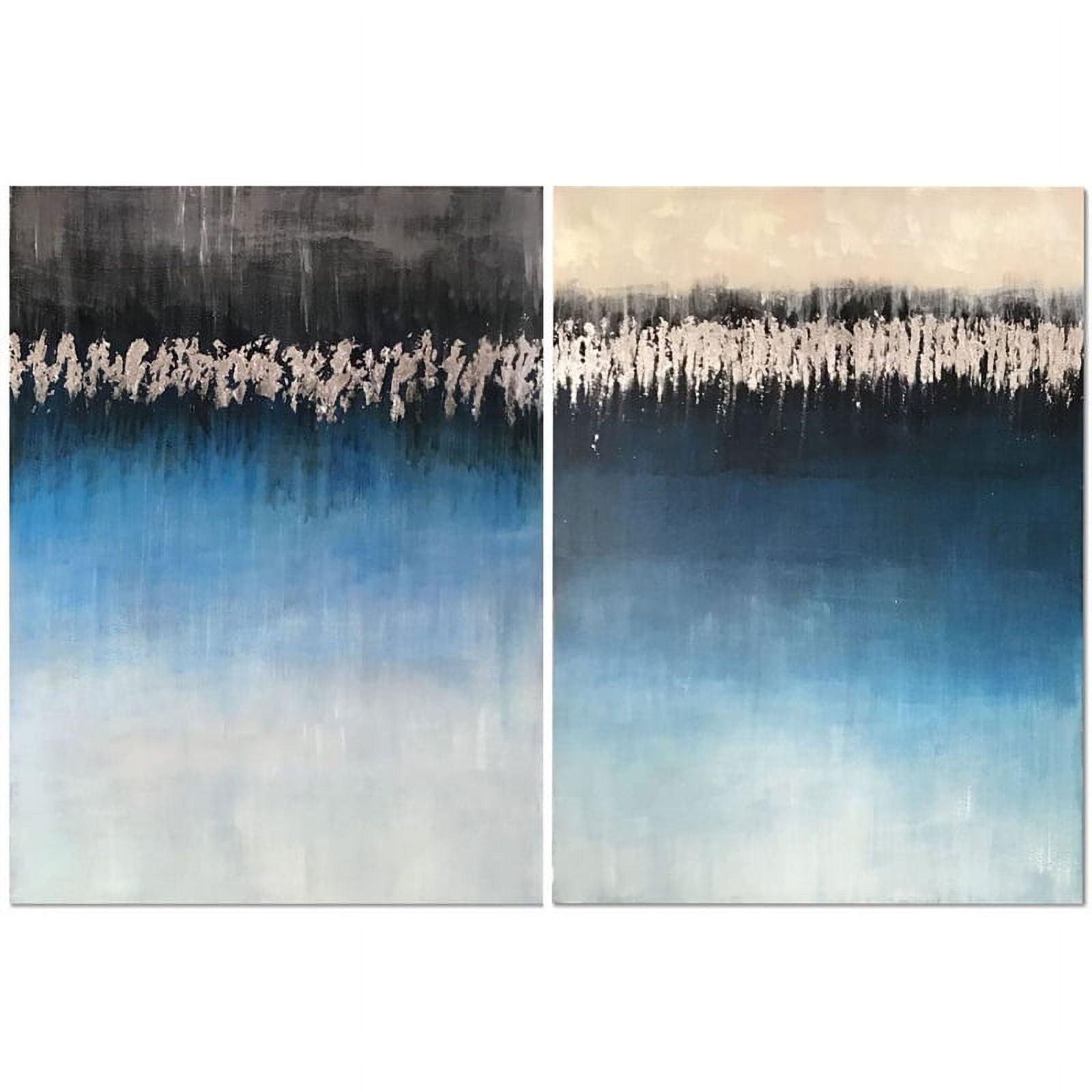 Jade Blue and Black Abstract Canvas Painting Set