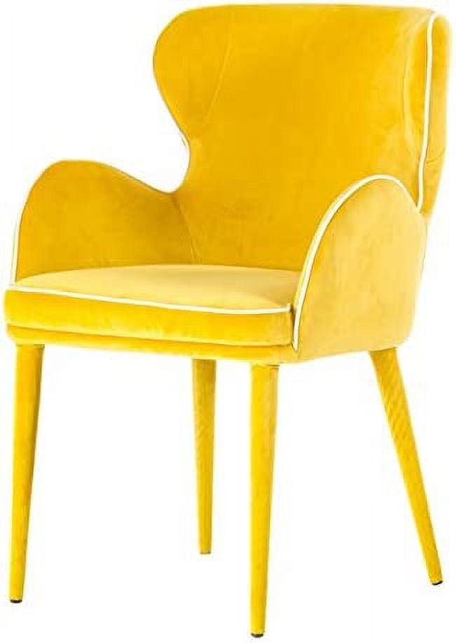 Chic Yellow Fabric Upholstered Metal Arm Chair with White Piping