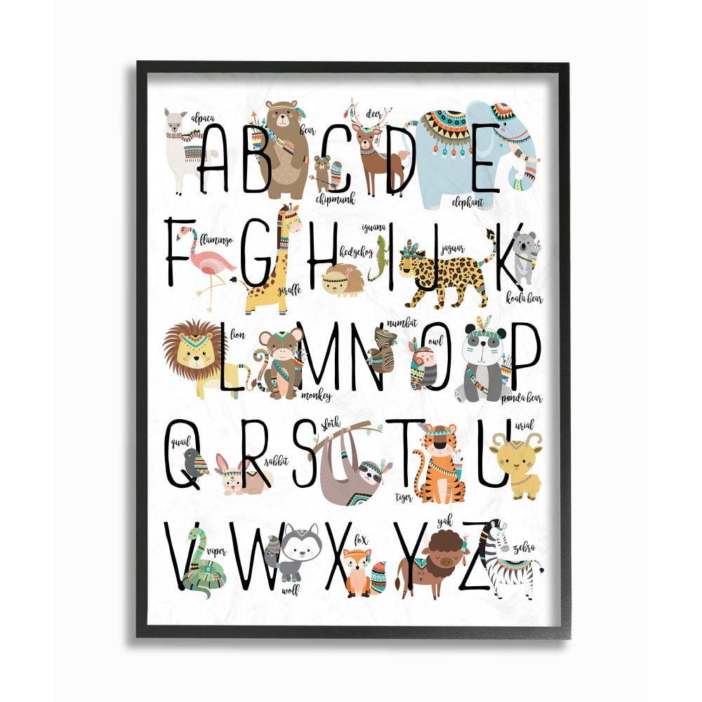 Boho Animal ABCs Black Framed Canvas Wall Art, 24x30