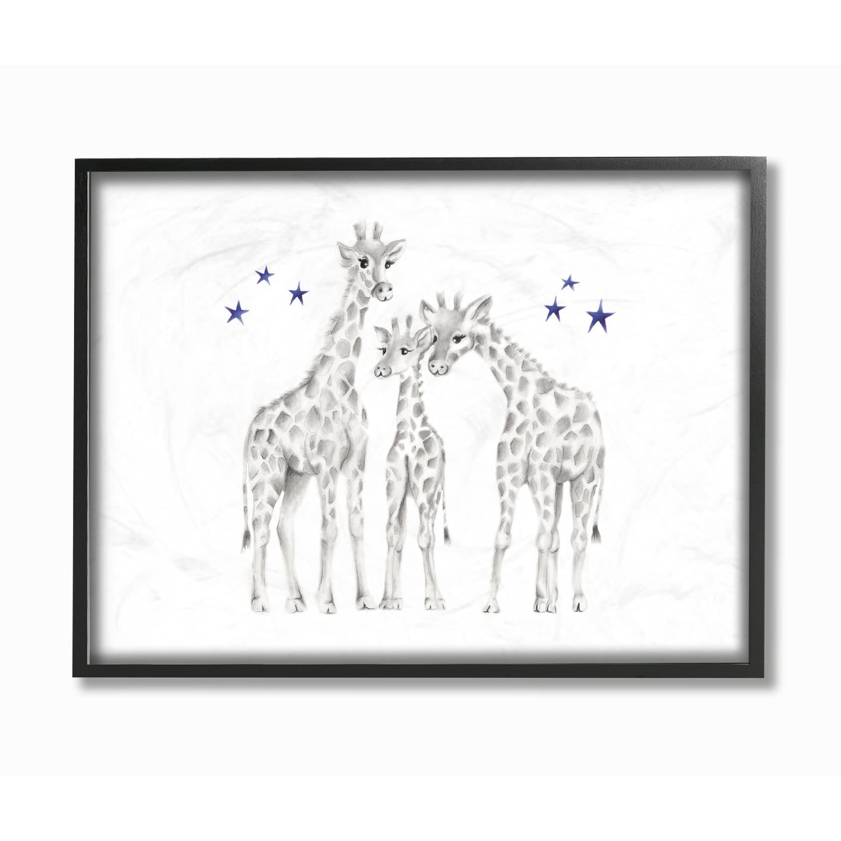 The Kids Room by Stupell Giraffe Family Graphite Drawing Oversized Framed Giclee Texturized Art, 16 x 1.5 x 20