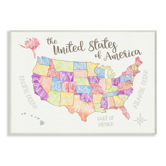 The Kids Room by Stupell United States US Map Water Color Wall Plaqueby Erica Billups