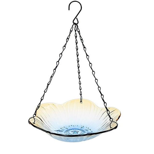 The Lakeside Collection Hanging Glass Birdbath - Flower Shape - Medium