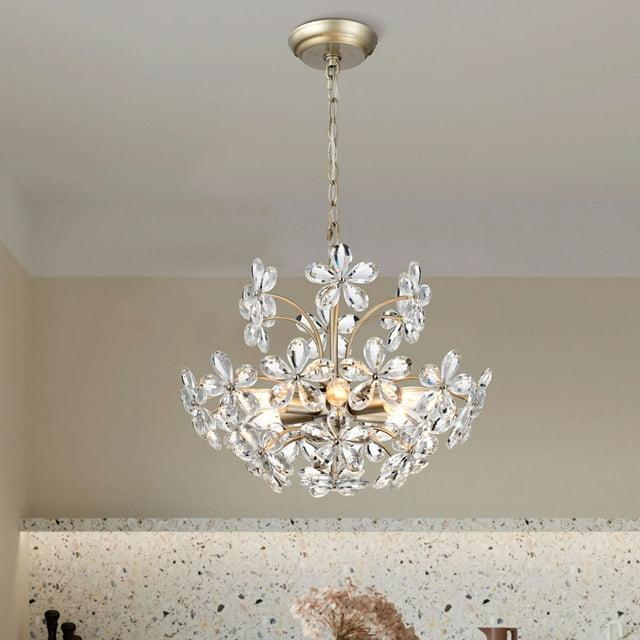 The Lighting Shop Rosa 6-Light Brushed Silver-ish Champagne Electric Flower Crystal Chandelier