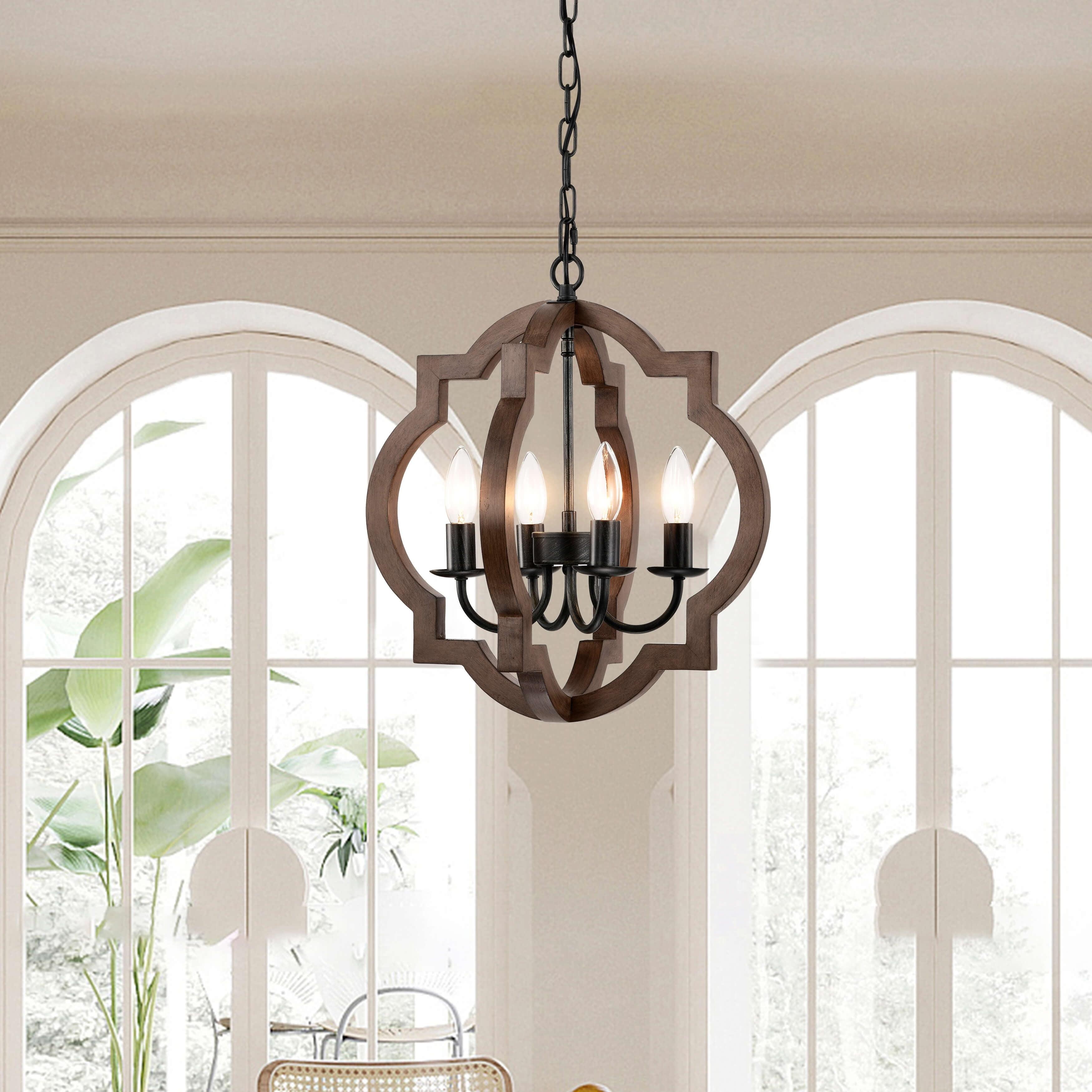 The Lighting Store Adoncia 4-light Brown Natural Wood and Antique Black Metal Chandelier - Brown Natural Wood and Antique Black